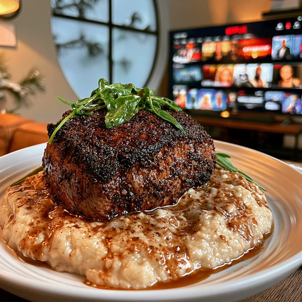 Toasted Coriander and Preserved Lemon Zest-Crusted Filet Mignon with a Brown Butter Tarragon Reduction