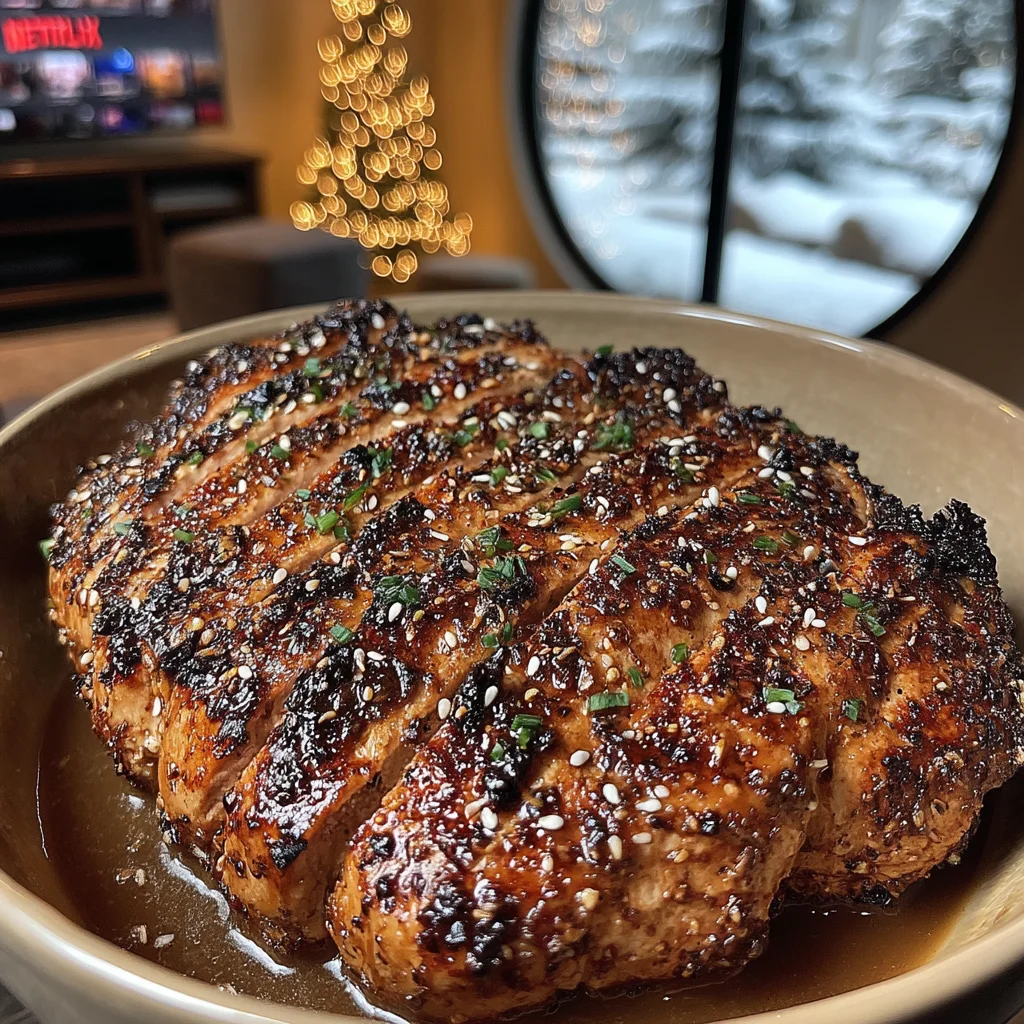 Toasted Sesame and Crushed Red Pepper-Crusted Veal Tenderloin with Browned Scallion Gravy