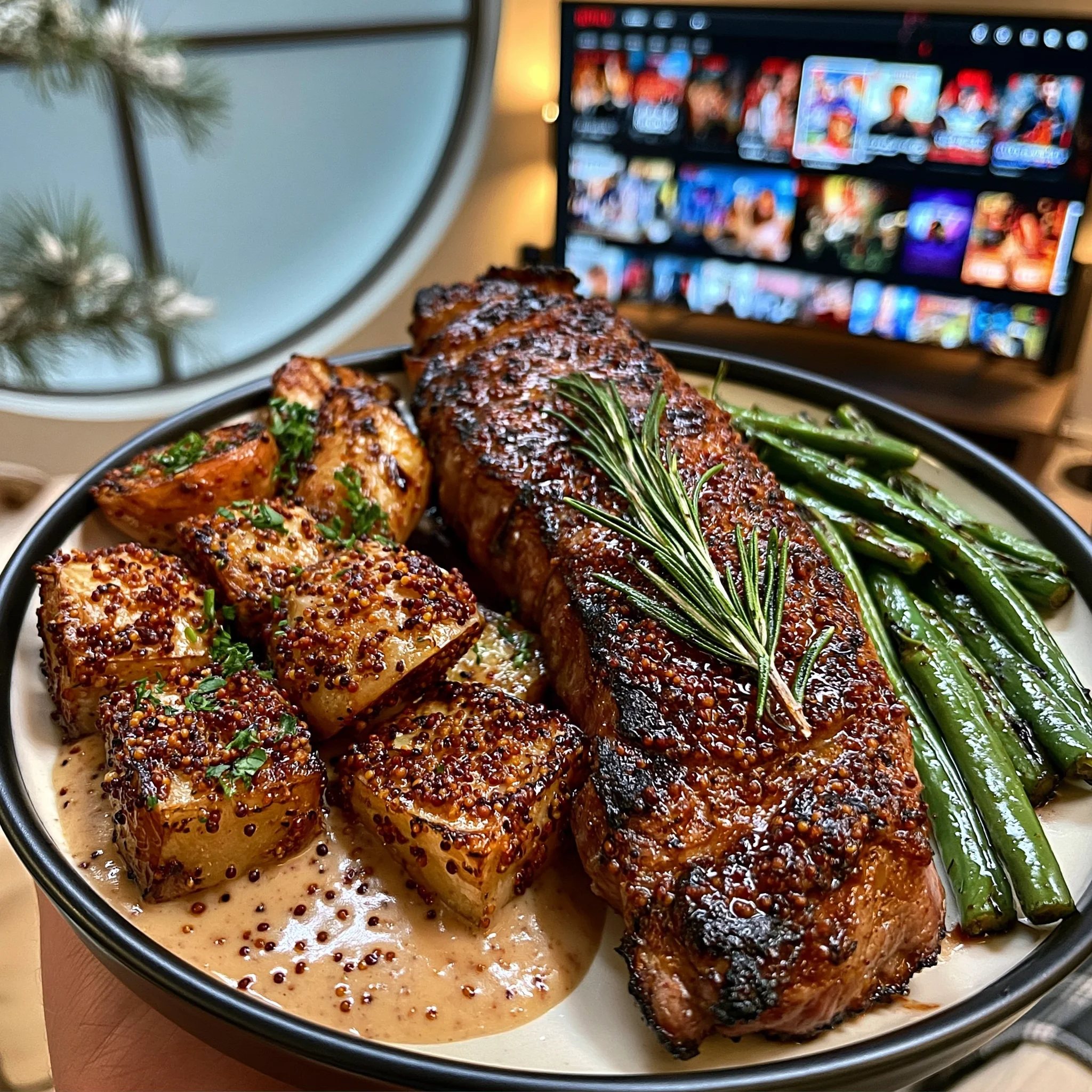 Toasted Yellow Mustard Seed and Lemon Zest-Crusted Strip Steak with a Charred Rosemary Ghee Butter