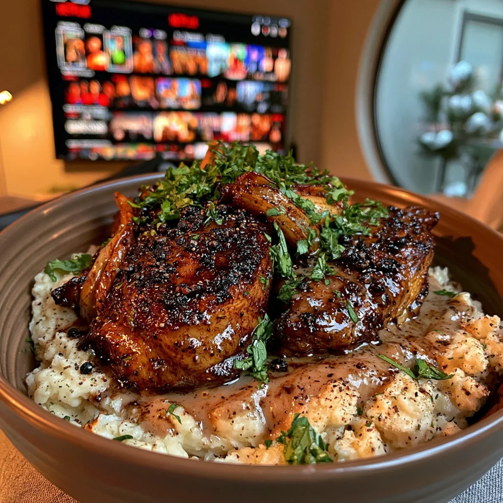 Balsamic-Glazed Fennel and Black Peppercorn Braised Lamb Shanks with a Silky Roasted Parsnip Gravy