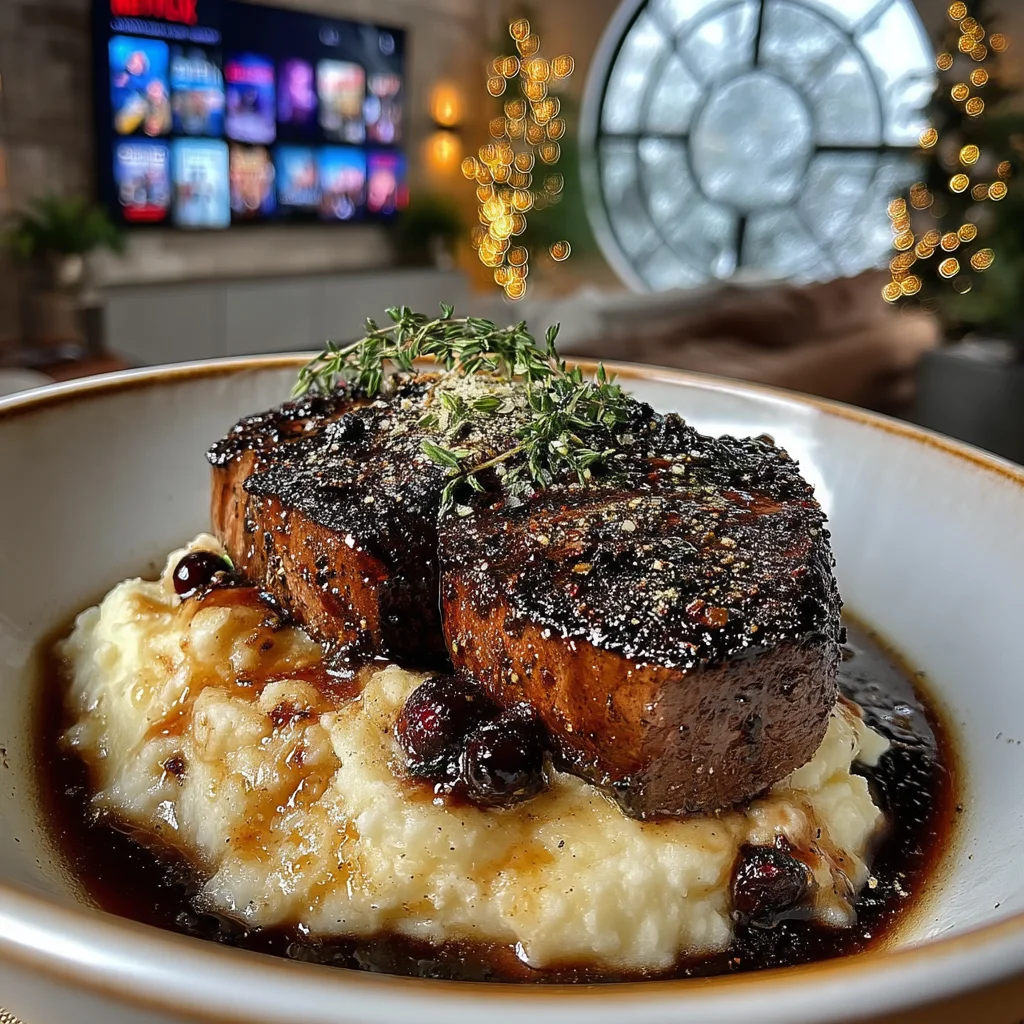 Blackened Onion Powder and Crushed Espresso-Crusted Venison Loin with Charred Cherry and Thyme Butter