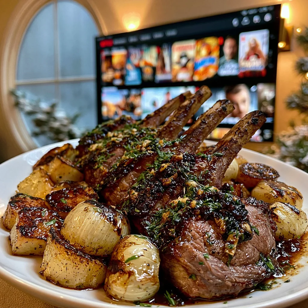 Charred Garlic and Tarragon-Crusted Lamb Rack with Black Garlic Compound Butter
