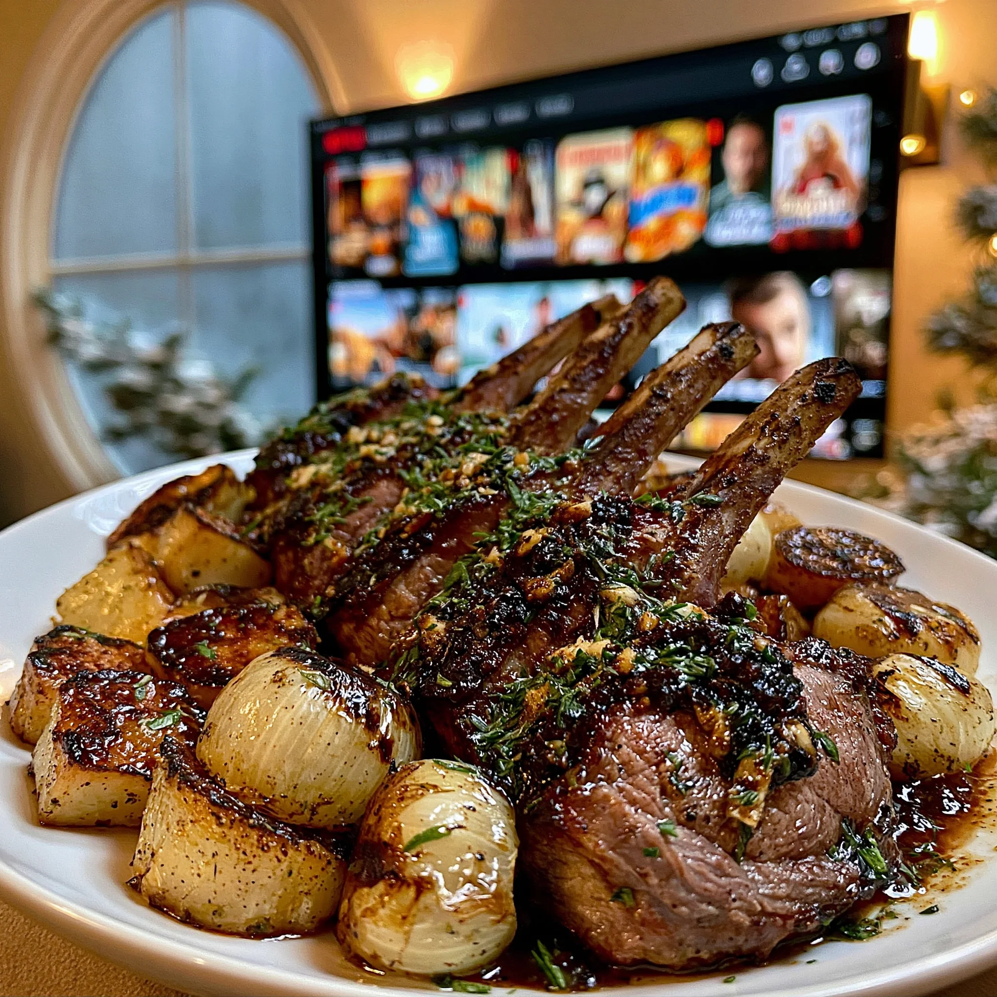 Charred Garlic and Tarragon-Crusted Lamb Rack with Black Garlic Compound Butter