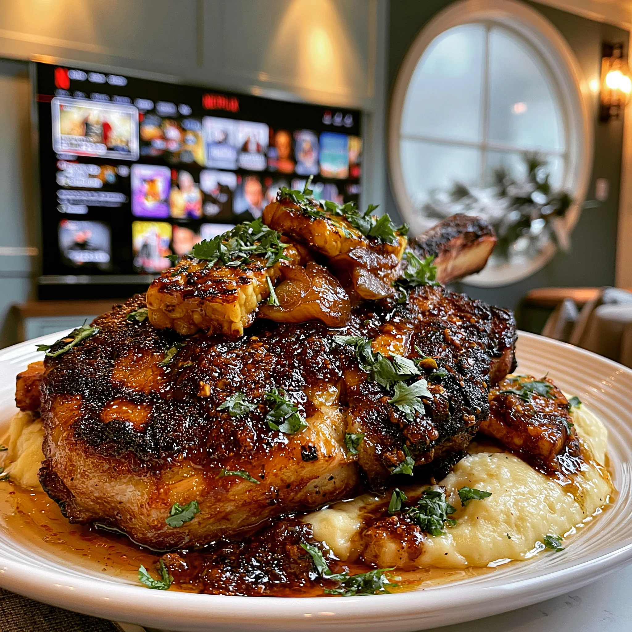 Charred Pasilla Chili and Toasted Pepita-Crusted Tomahawk with a Sweet Shallot and Lime Confit Butter