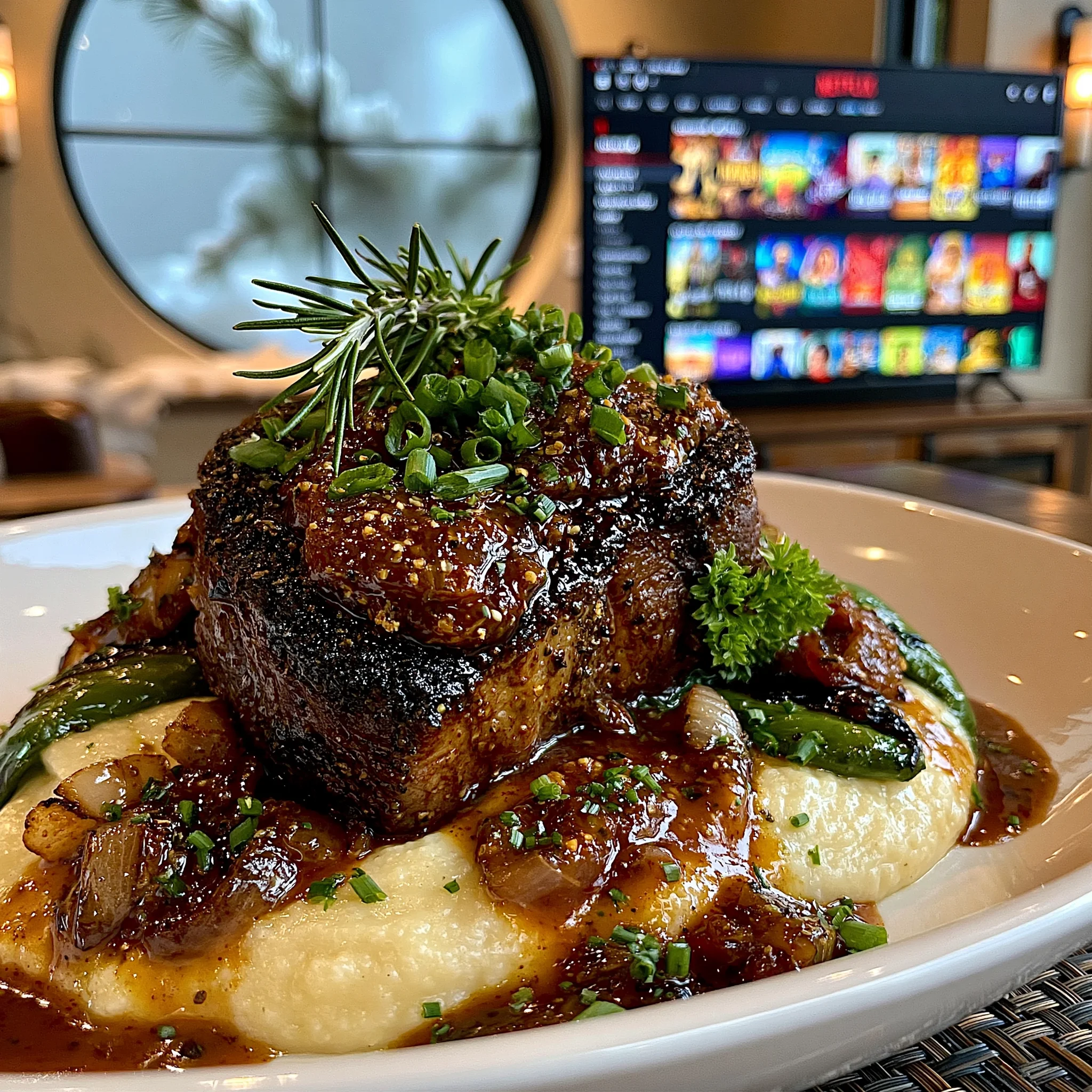 Charred Poblano and Coriander Seed-Crusted Bison Tenderloin with a Silky Smoked Tomato Gravy