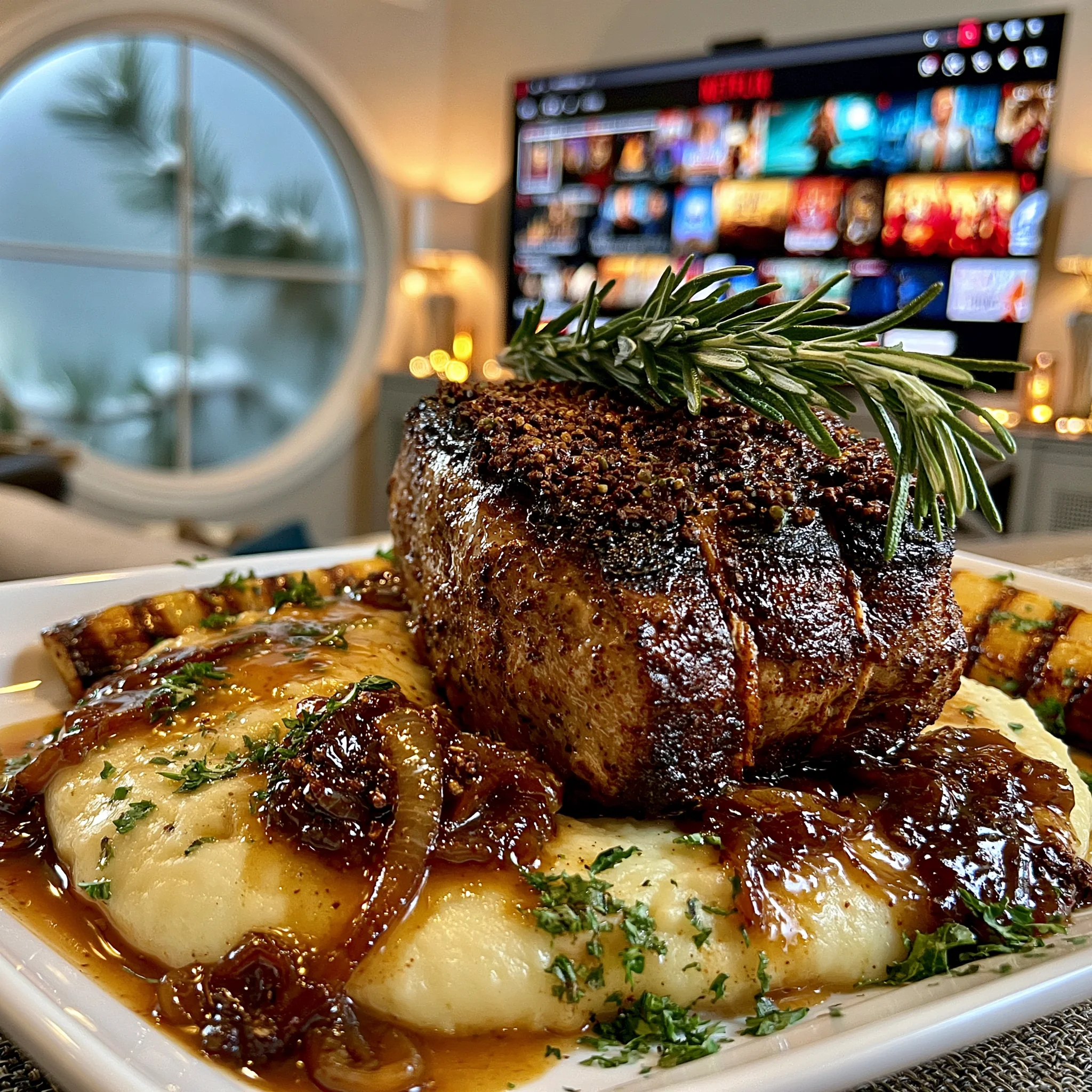 Crushed Allspice and Rosemary-Crusted Tenderloin with Caramelized Shallot Butter