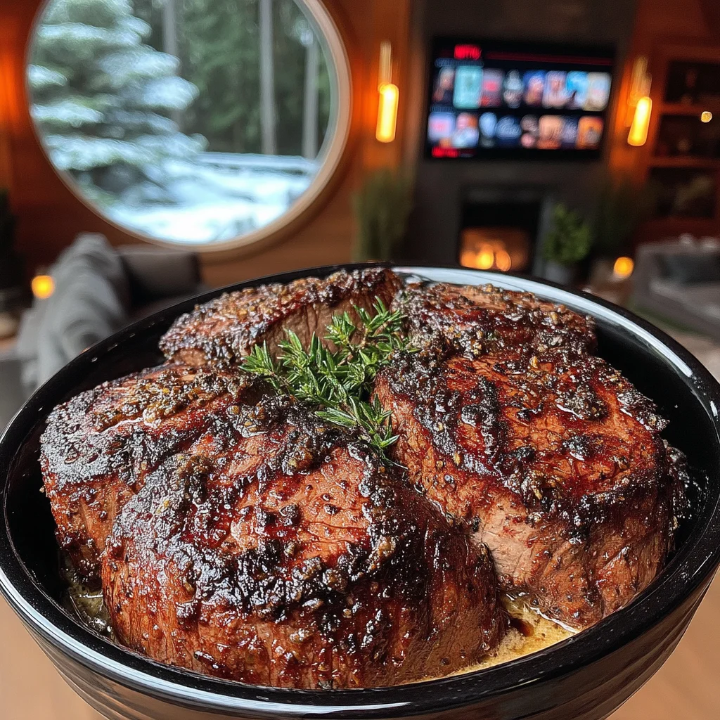 Crushed Chestnut and Smoked Thyme-Crusted Beef Tenderloin with Charred Garlic Compound Butter