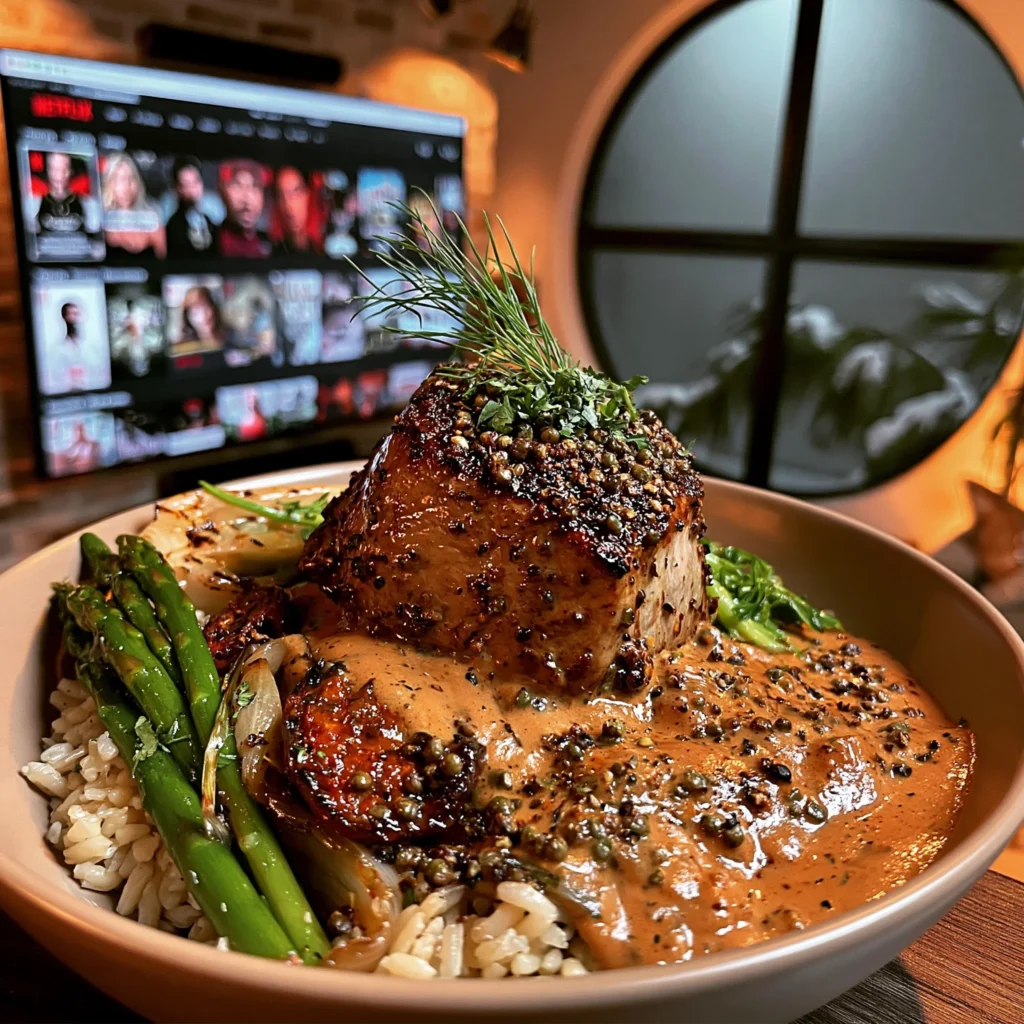 Crushed Green Peppercorn and Fennel-Crusted Veal Tenderloin with a Rich Smoked Tomato Gravy