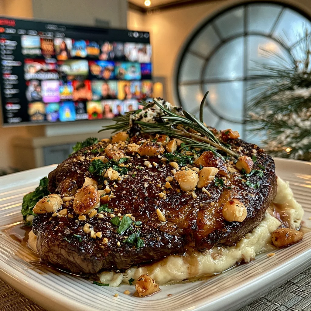 Crushed Macadamia and Smoked Sea Salt-Crusted Wagyu Ribeye with Whipped Black Garlic Butter