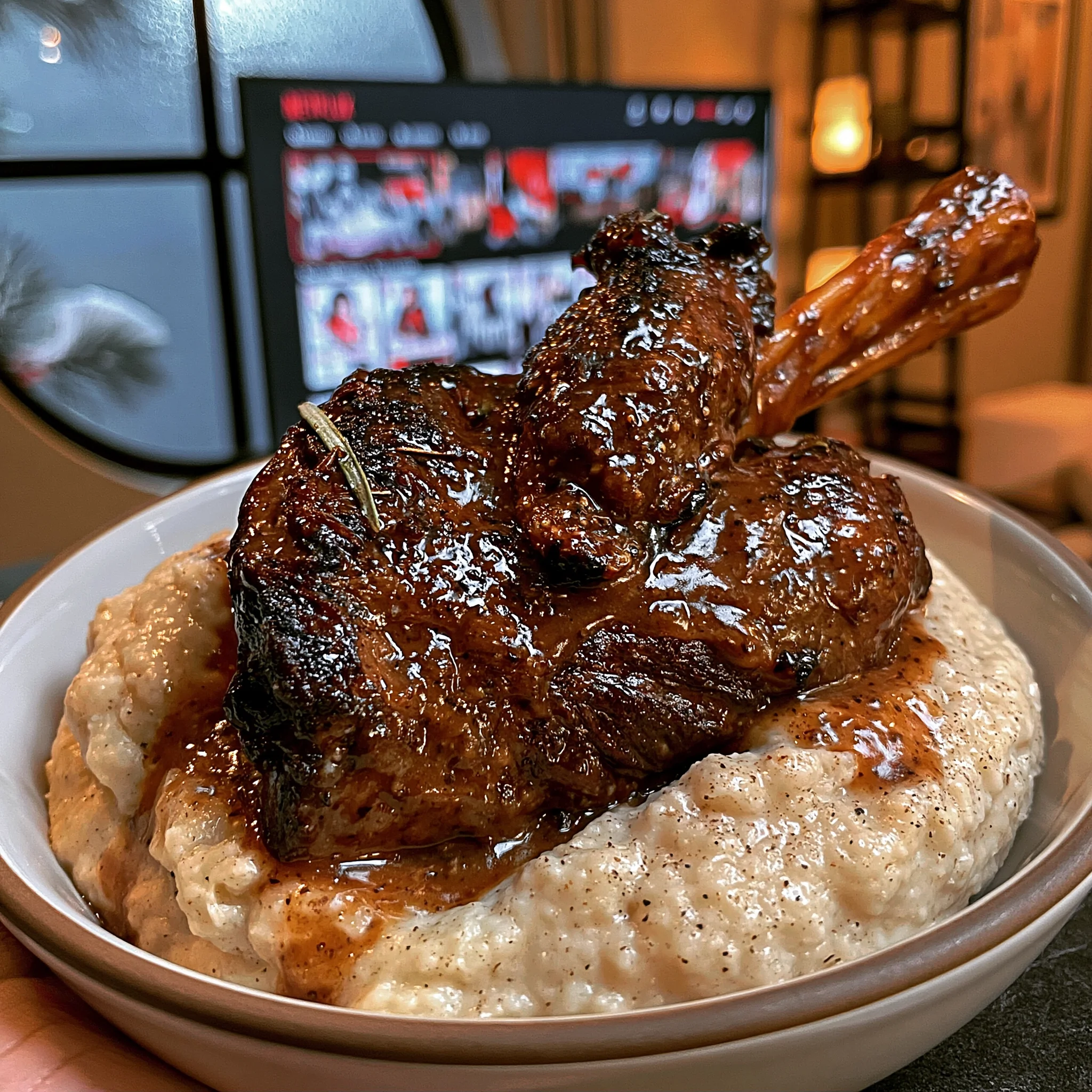 Fig-Balsamic Glazed Fennel and Rosemary Braised Lamb Shank with a Velvety Parsnip Gravy