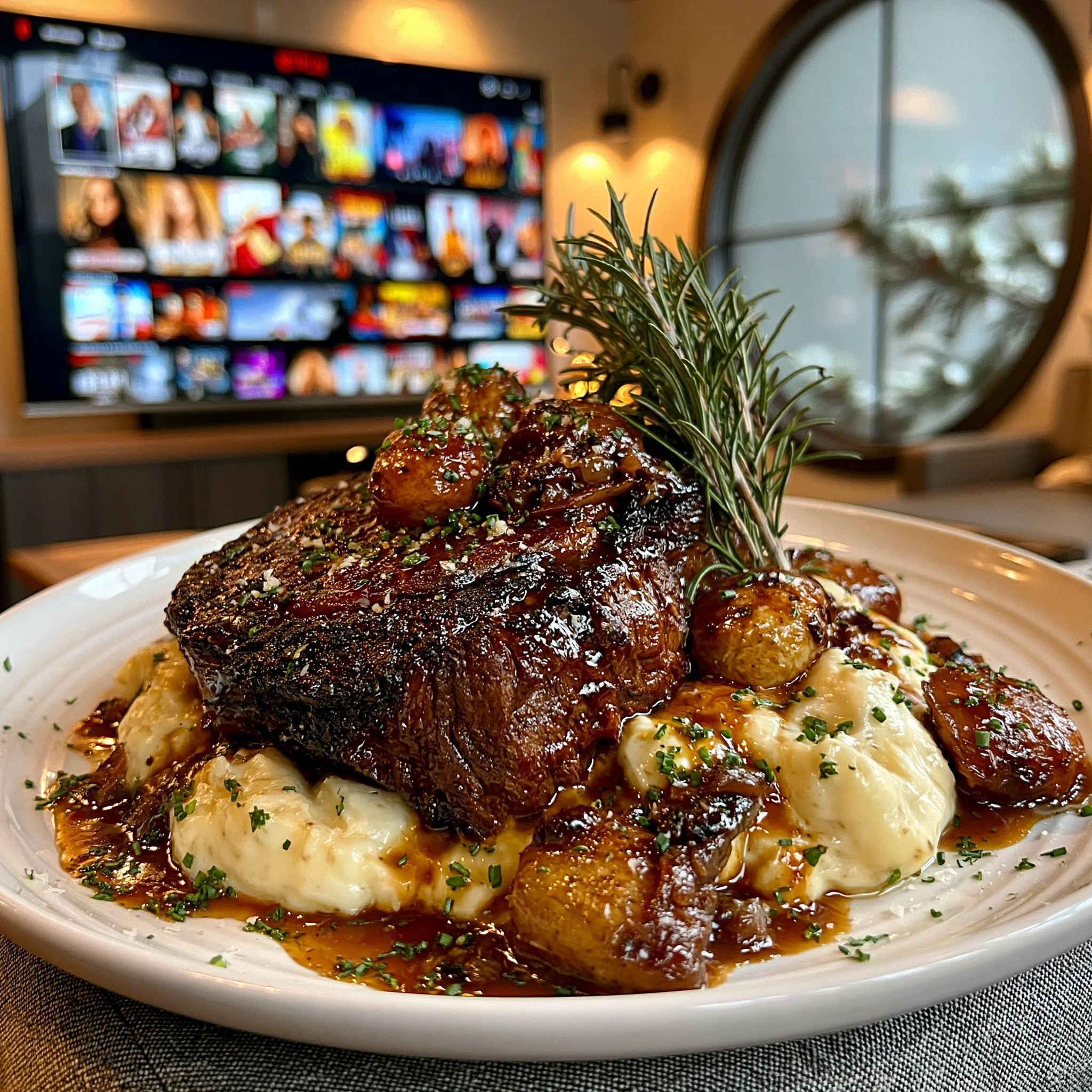 Roasted Chestnut and Rosemary-Crusted Bison Ribeye with Whipped Smoked Gouda and Chive Butter
