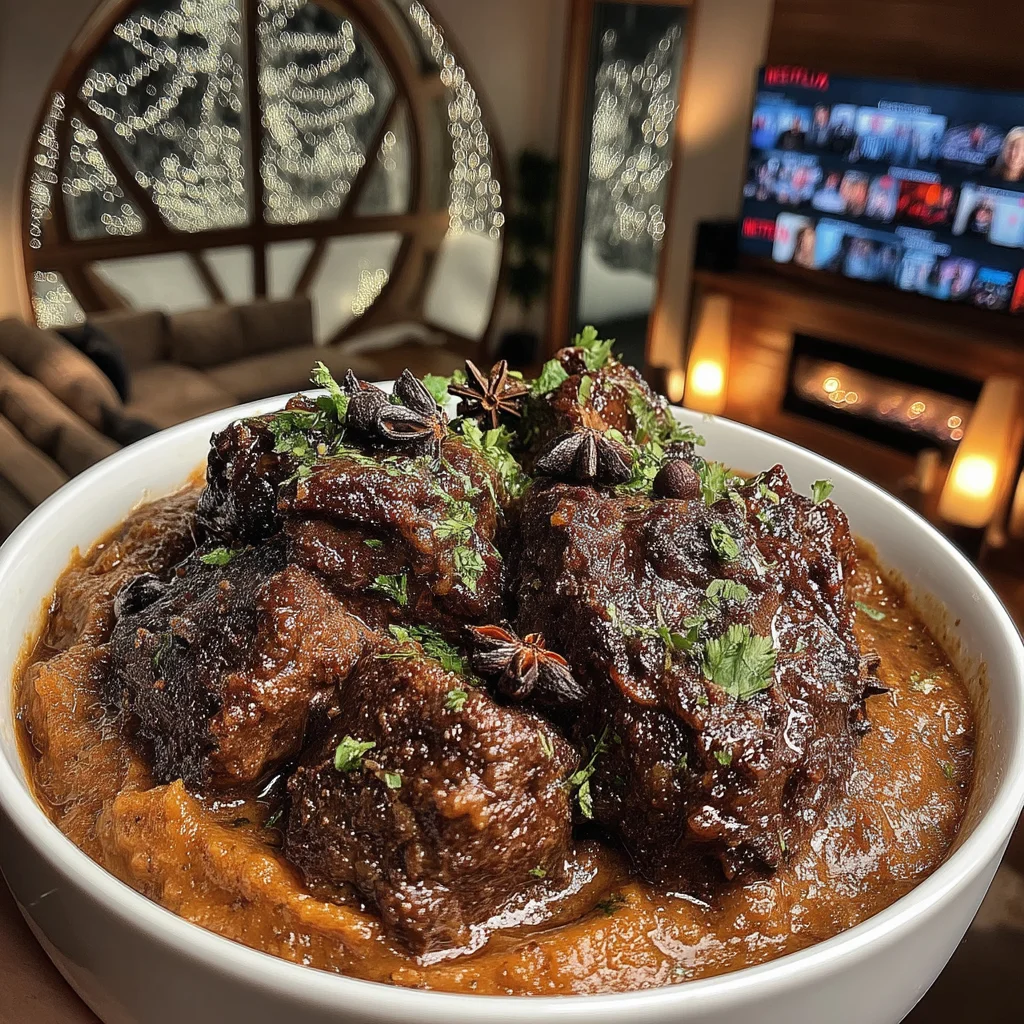 Slow-Braised Star Anise and Orange Peel Beef Cheeks with a Rich Smoked Sweet Potato Gravy
