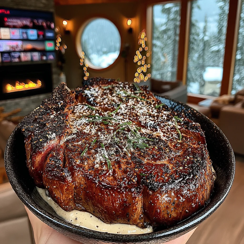 Smoked Sea Salt and Cracked Coriander-Crusted Tomahawk Steak with Caramelized Sweet Onion Compound Butter