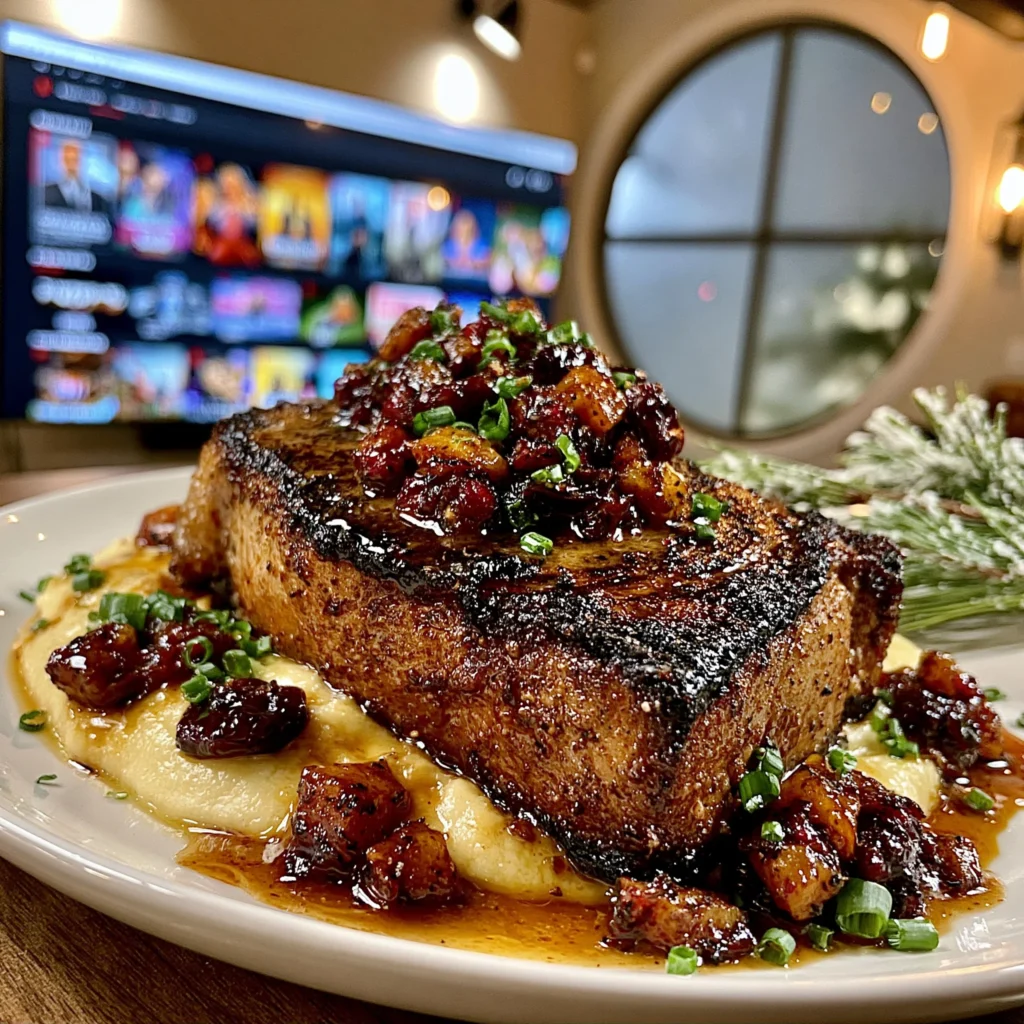 Smoked Sea Salt and Dried Cranberry-Crusted Strip Steak with a Bourbon-Brown Sugar Bone Marrow Butter