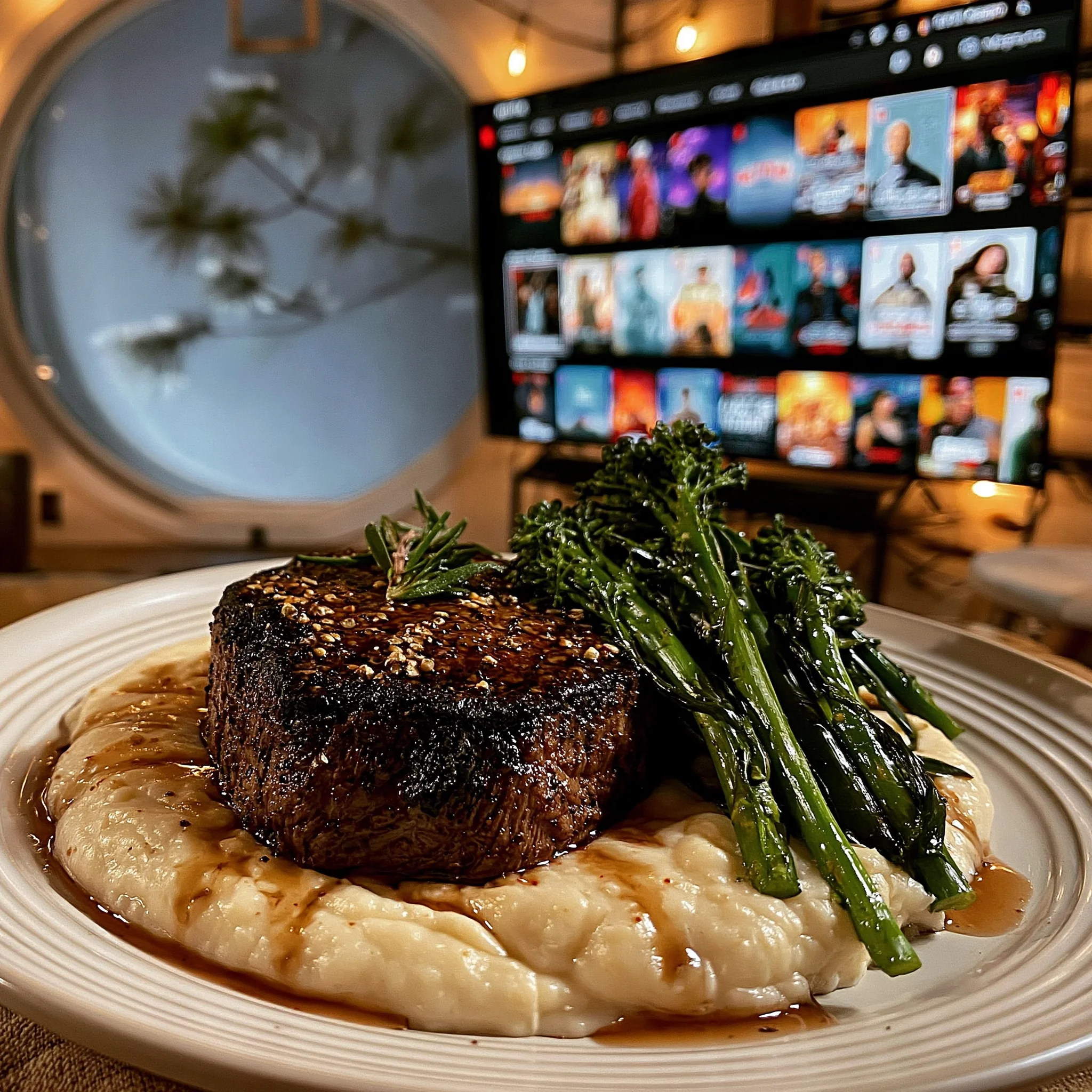 Toasted Nori and Cracked White Peppercorn-Crusted Filet Mignon with a White Miso and Ginger Ghee