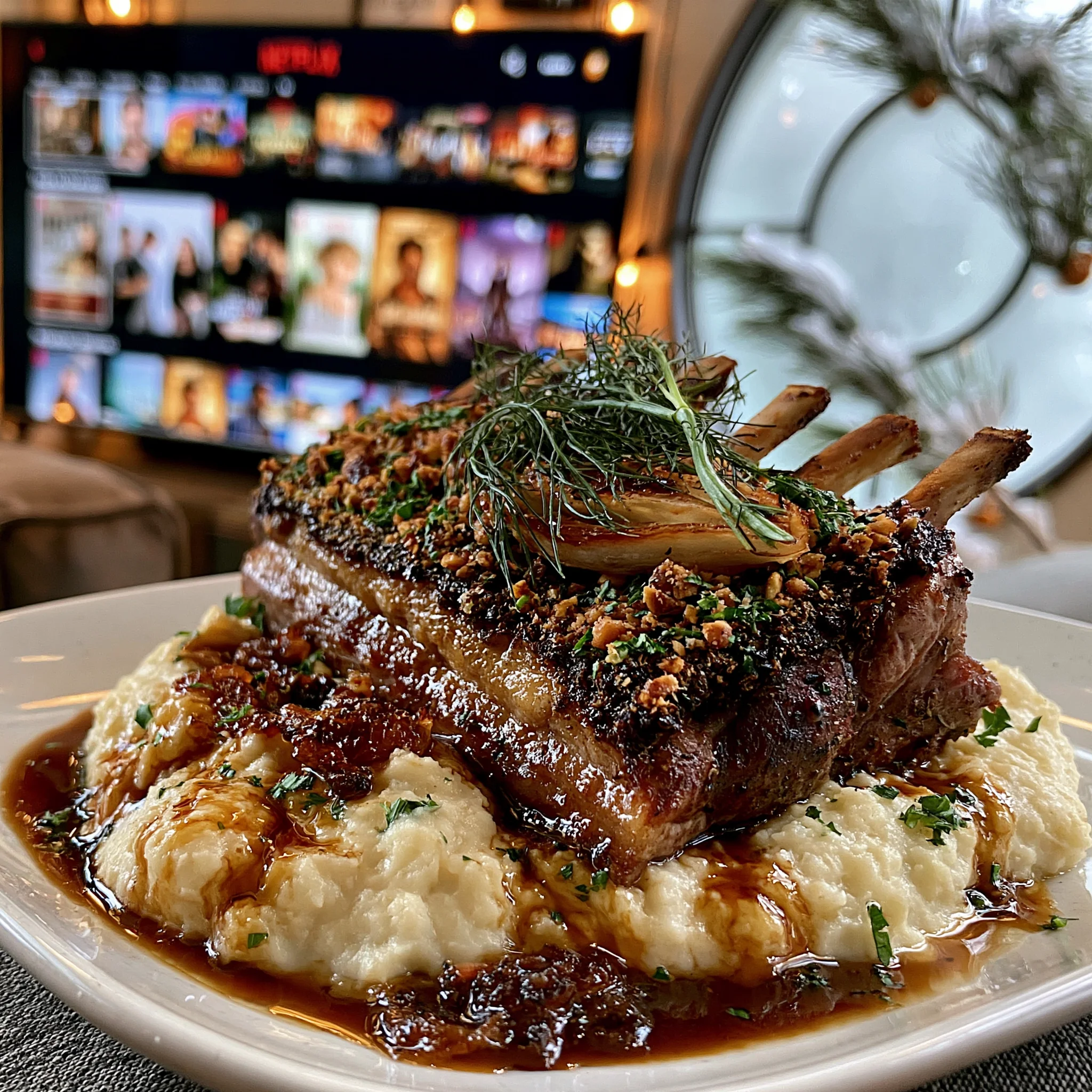 Toasted Pistachio and Coriander-Crusted Lamb Rack with Caramelized Fennel Compound Butter