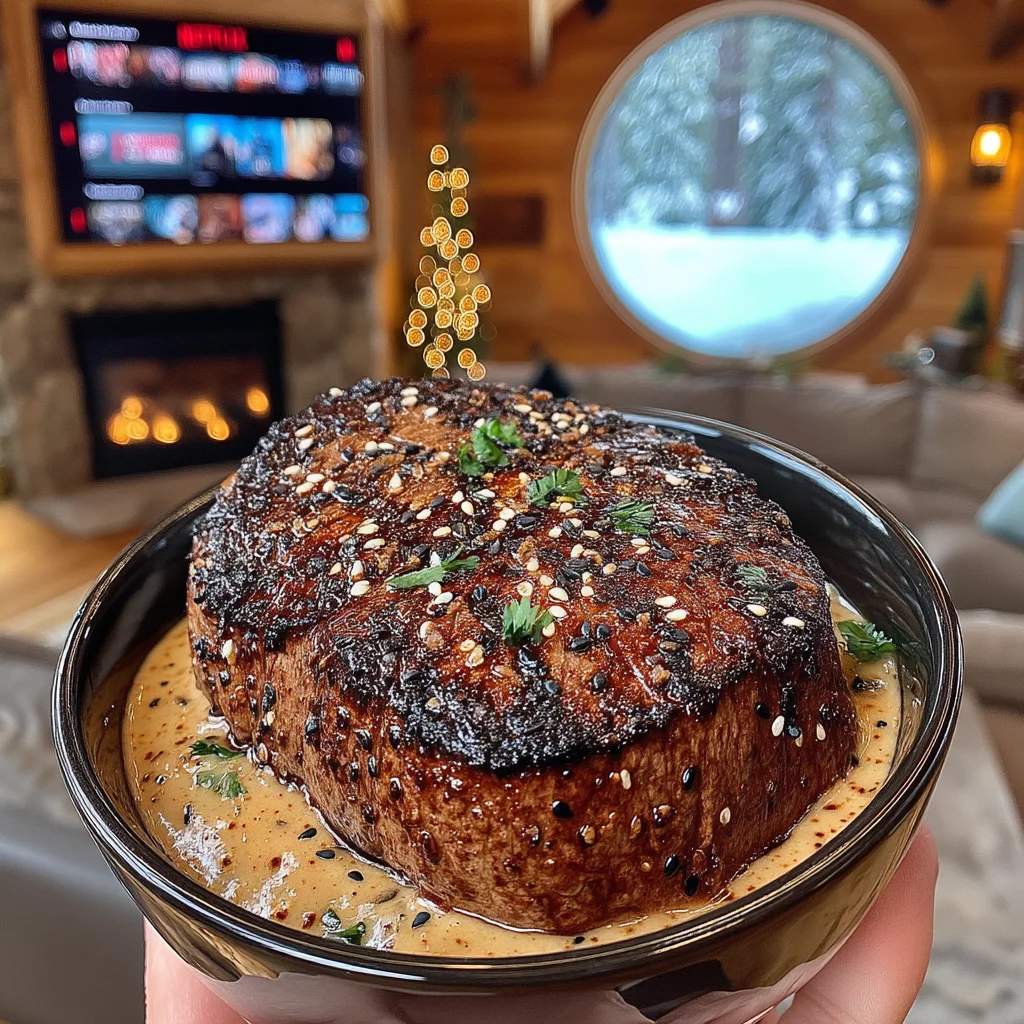 Toasted Sesame and Crushed Cumin-Crusted Filet Mignon with Browned Leek Compound Butter