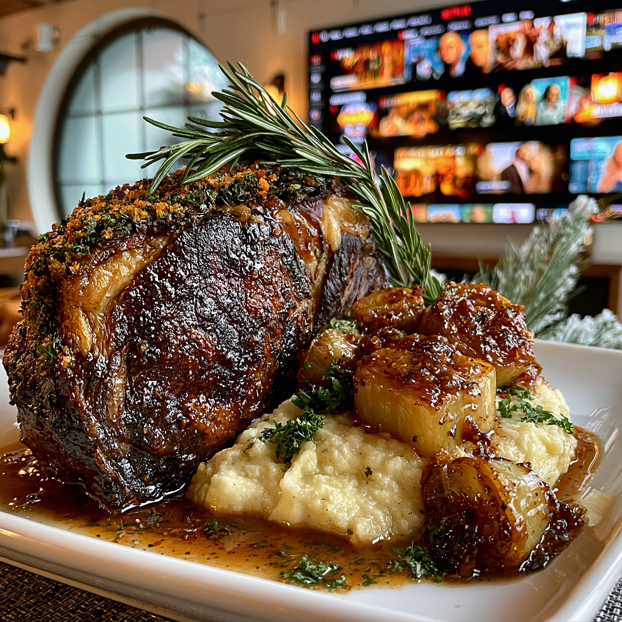 Charred Leek and Rosemary-Crusted Prime Rib with Smoked Herb Butter