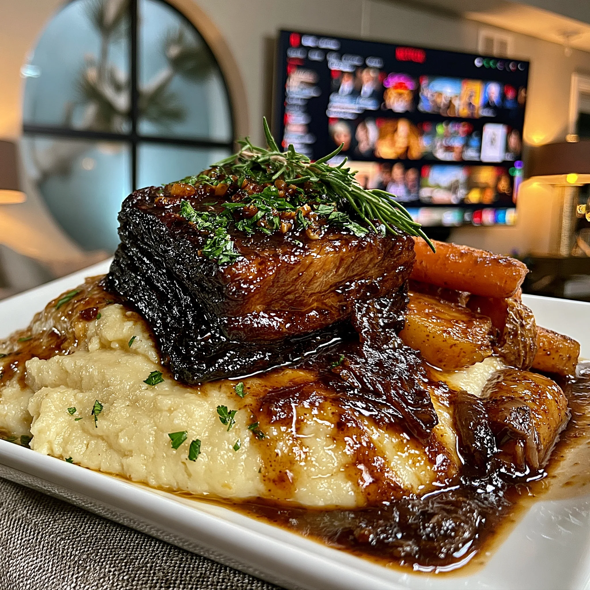 Balsamic-Glazed Garlic and Fresh Tarragon-Braised Beef Brisket with Rich Root Vegetable Gravy