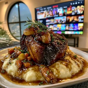 Balsamic-Glazed Garlic and Tarragon-Braised Lamb Shoulder with Rich Root Vegetable Gravy