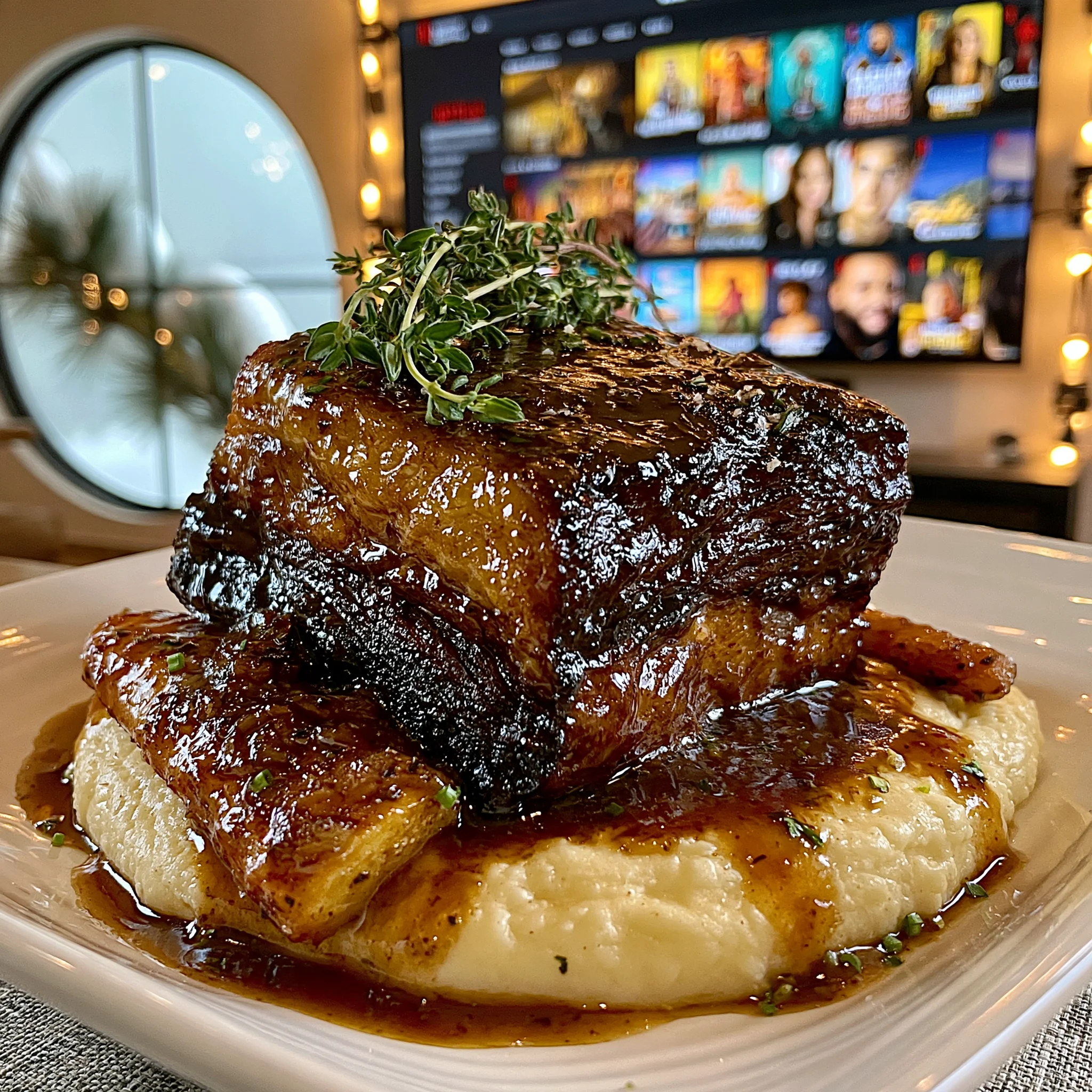 Balsamic-Glazed Garlic and Thyme-Braised Beef Brisket with Rich Root Vegetable Gravy
