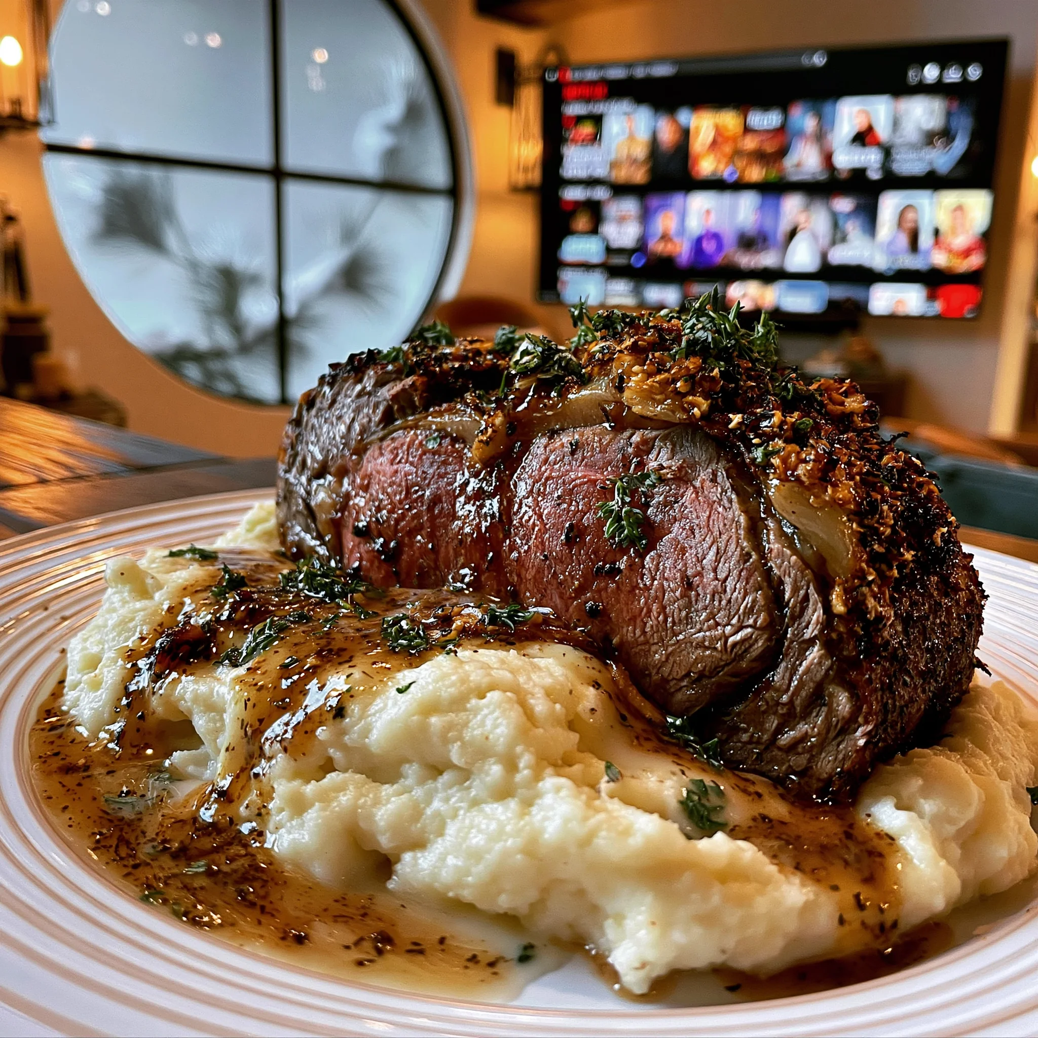 Charred Garlic and Tarragon-Crusted Prime Rib with Smoked Leek Butter