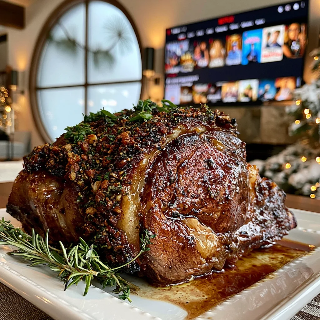 Charred Green Onion and Garlic-Crusted Prime Rib with Tarragon Chive Butter