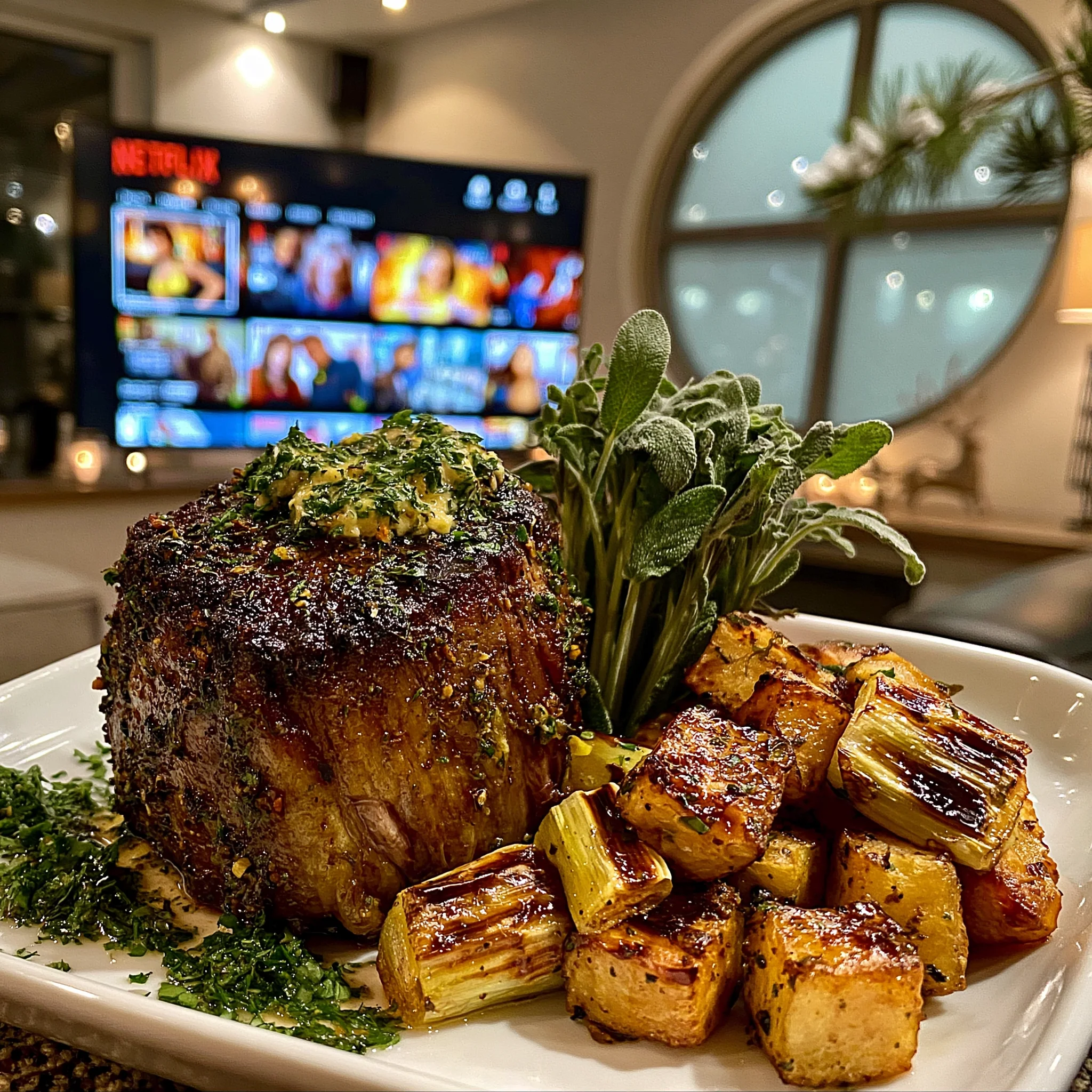 Charred Green Onion and Sage-Crusted Filet Mignon with Tarragon Chive Butter