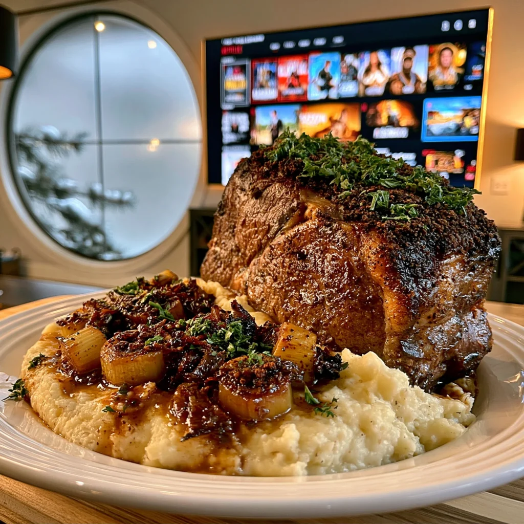 Charred Leek and Cracked Allspice-Crusted Prime Rib with Herb Confit Butter
