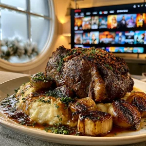 Charred Leek and Smoked Sea Salt-Crusted Prime Rib with Tarragon Chive Butter