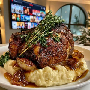 Charred Shallot and Wild Thyme-Crusted Prime Rib with Black Garlic Compound Butter