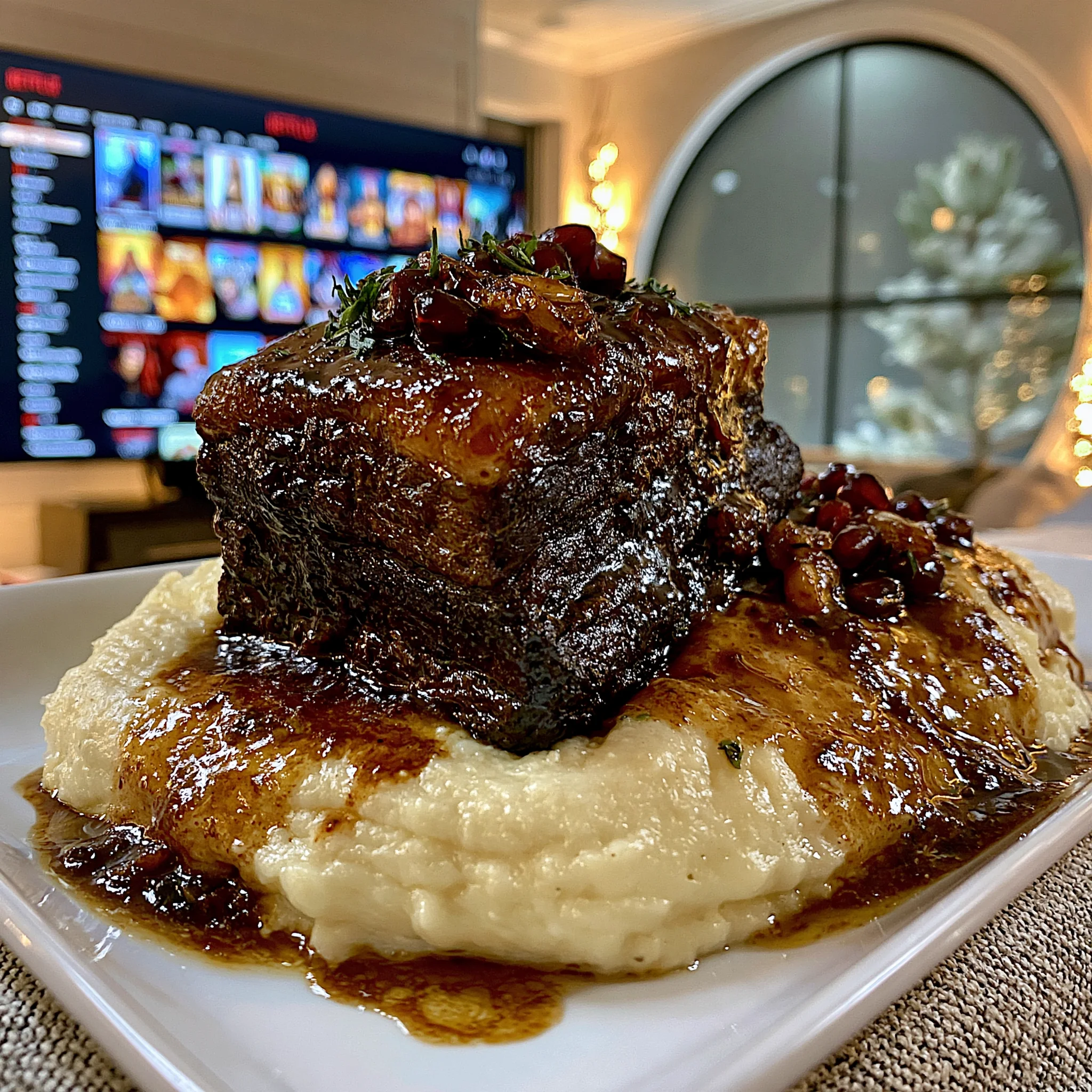 Pomegranate-Balsamic Glazed Garlic and Tarragon-Braised Beef Brisket with Velvety Pan Gravy