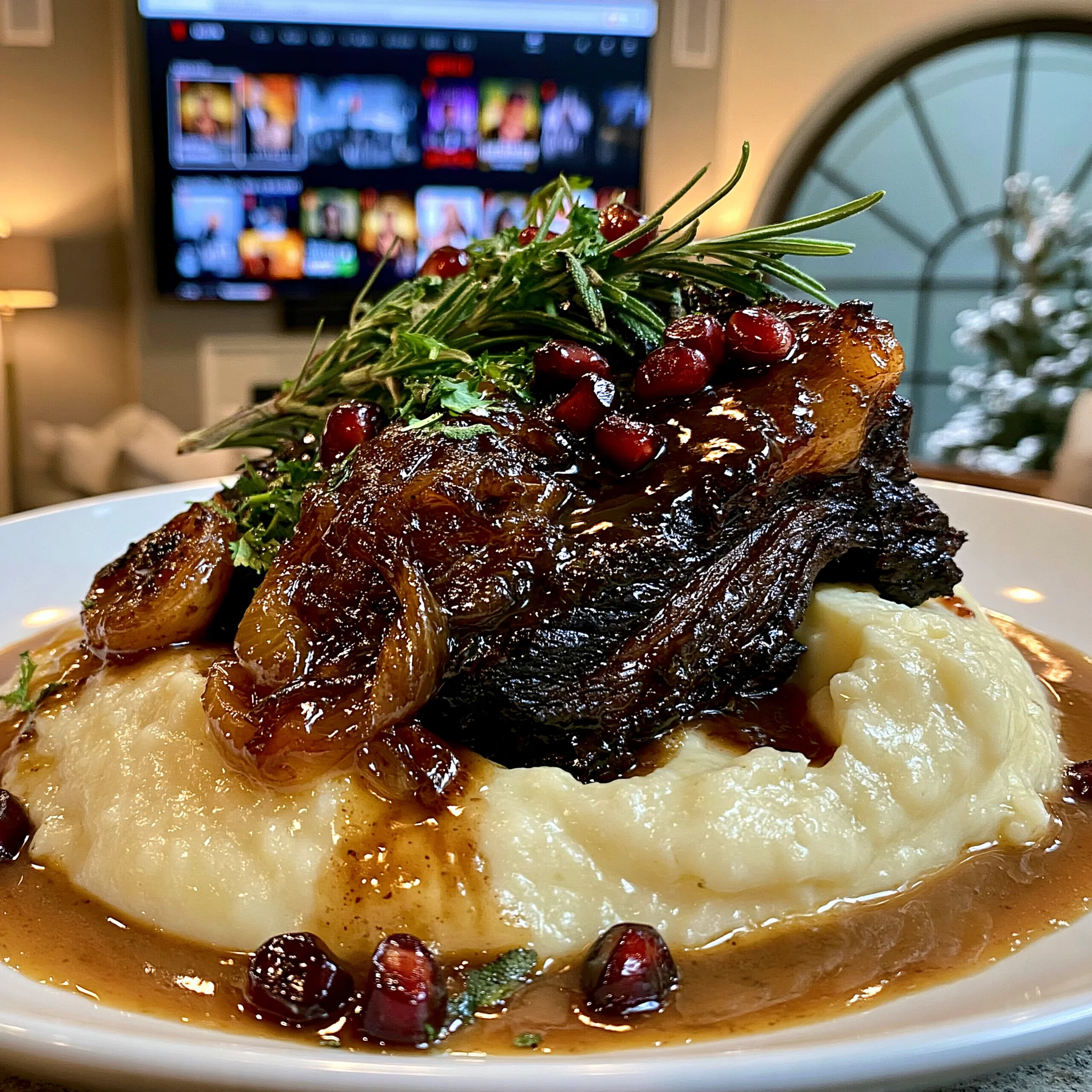 Pomegranate-Balsamic Glazed Garlic and Wild Sage-Braised Beef Brisket with Velvety Pan Gravy