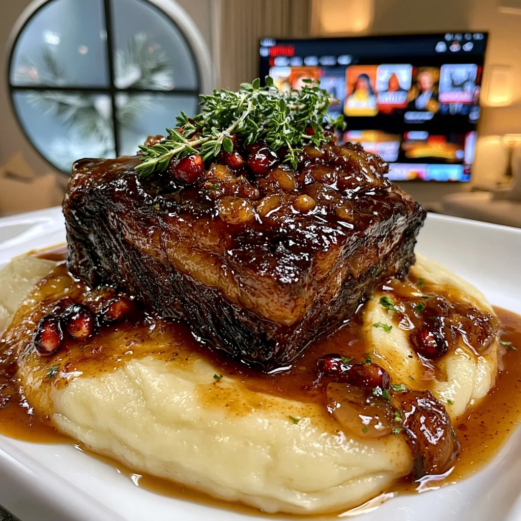 Pomegranate-Balsamic Glazed Garlic and Wild Sage-Braised Beef Chuck Roast with Velvety Pan Gravy