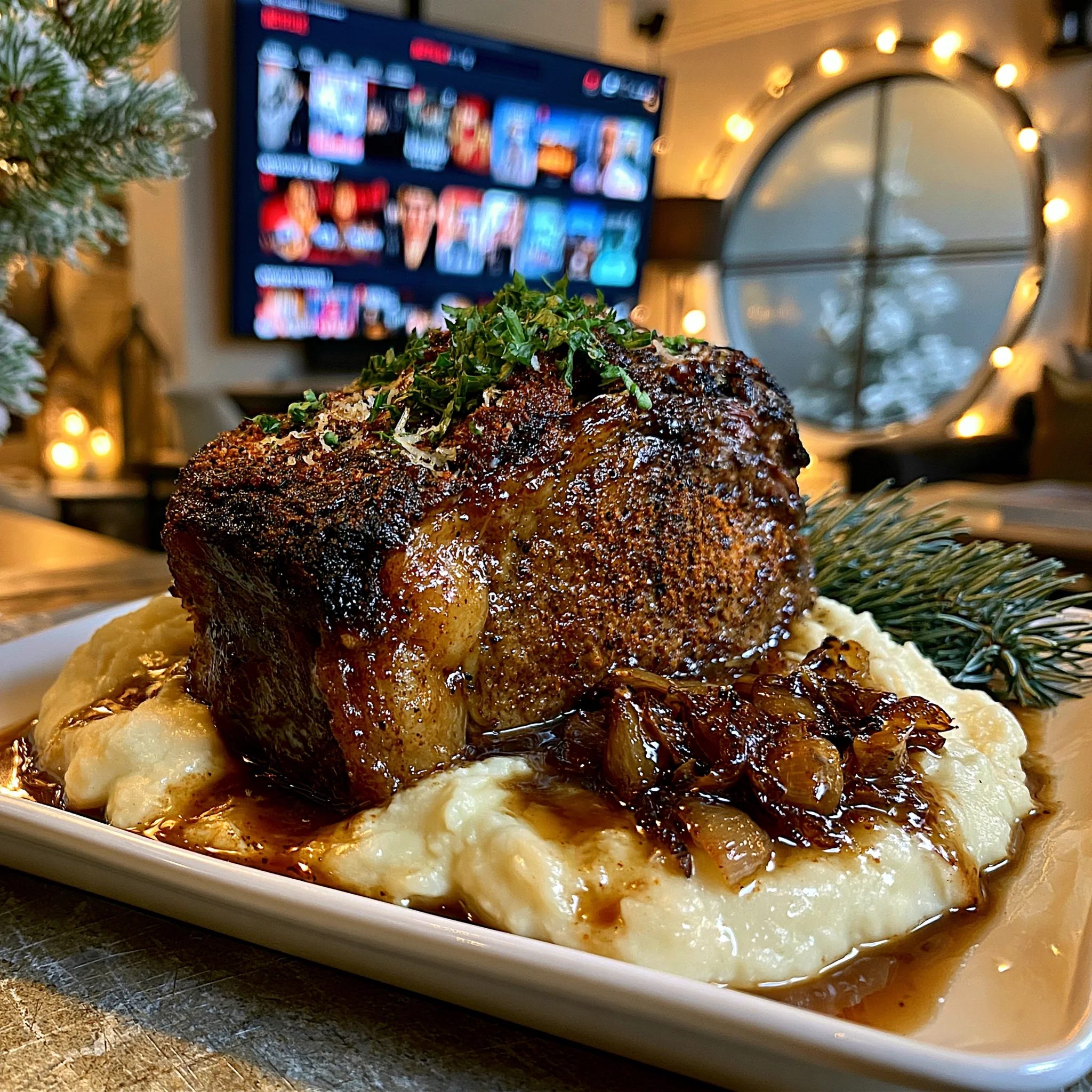 Roasted Leek and Smoked Paprika-Crusted Prime Rib with Browned Shallot Confit Butter