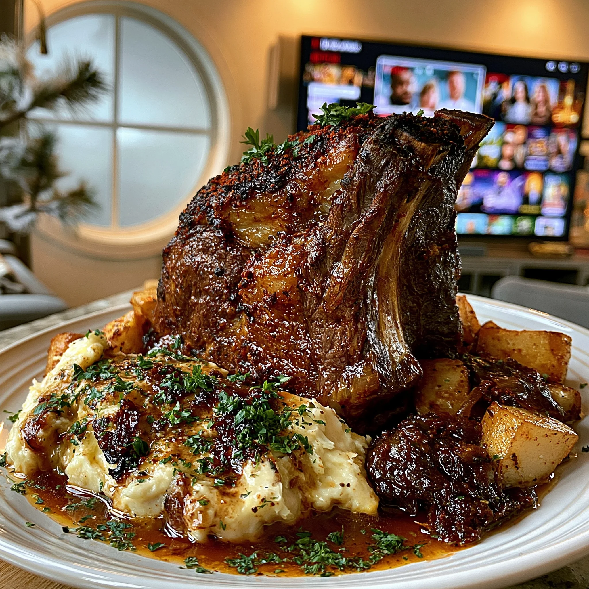 Roasted Shallot and Smoked Paprika-Crusted Prime Rib with Smoked Leek Compound Butter