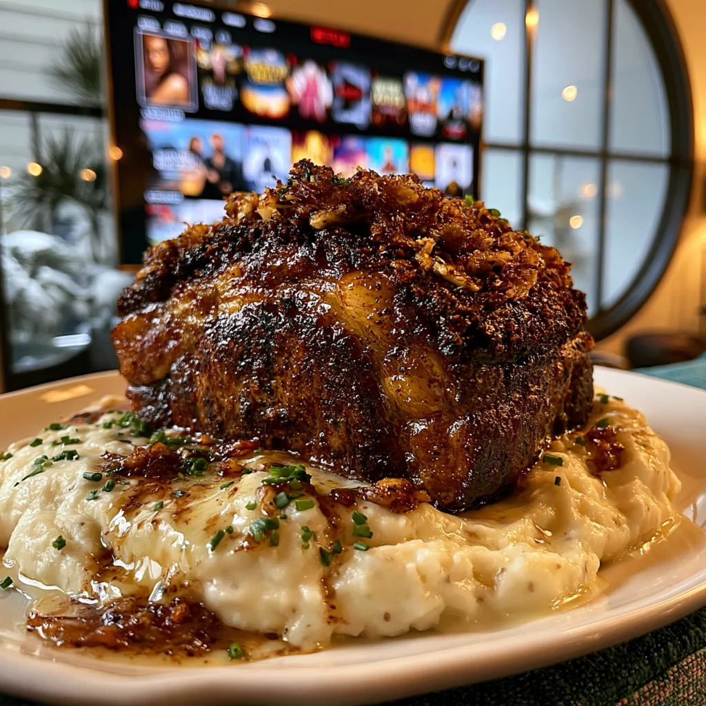Smoked Garlic Confit and Cracked Cardamom-Crusted Prime Rib with Smoked Leek Compound Butter