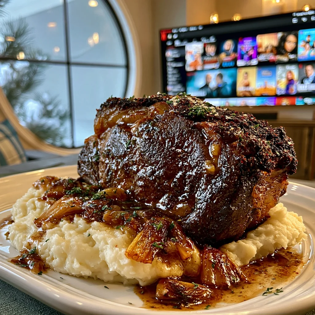 Smoked Guajillo Chili and Toasted Fennel-Crusted Prime Rib with Caramelized Garlic Compound Butter
