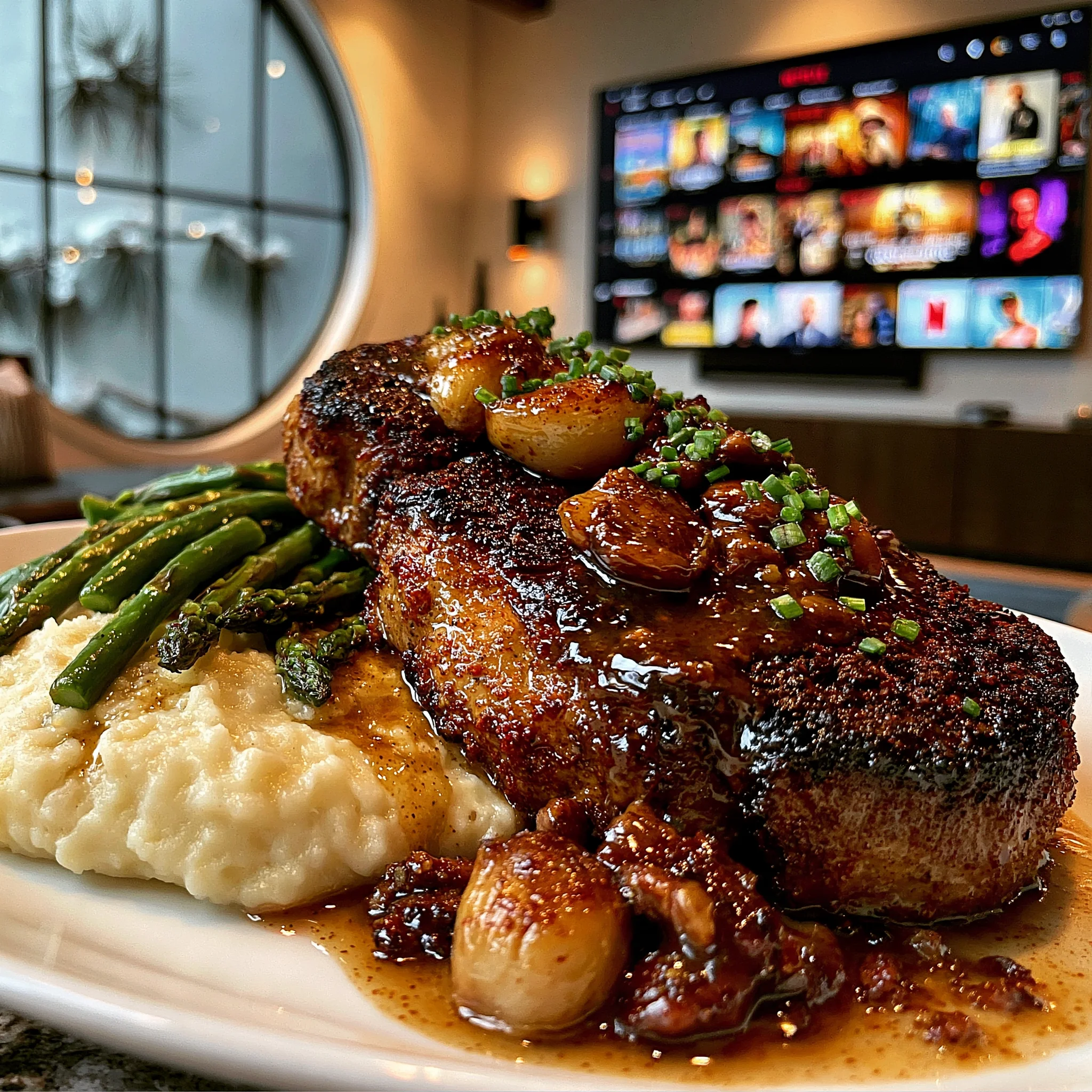 Smoked Paprika and Cracked Allspice-Crusted New York Strip with Browned Garlic Confit Butter