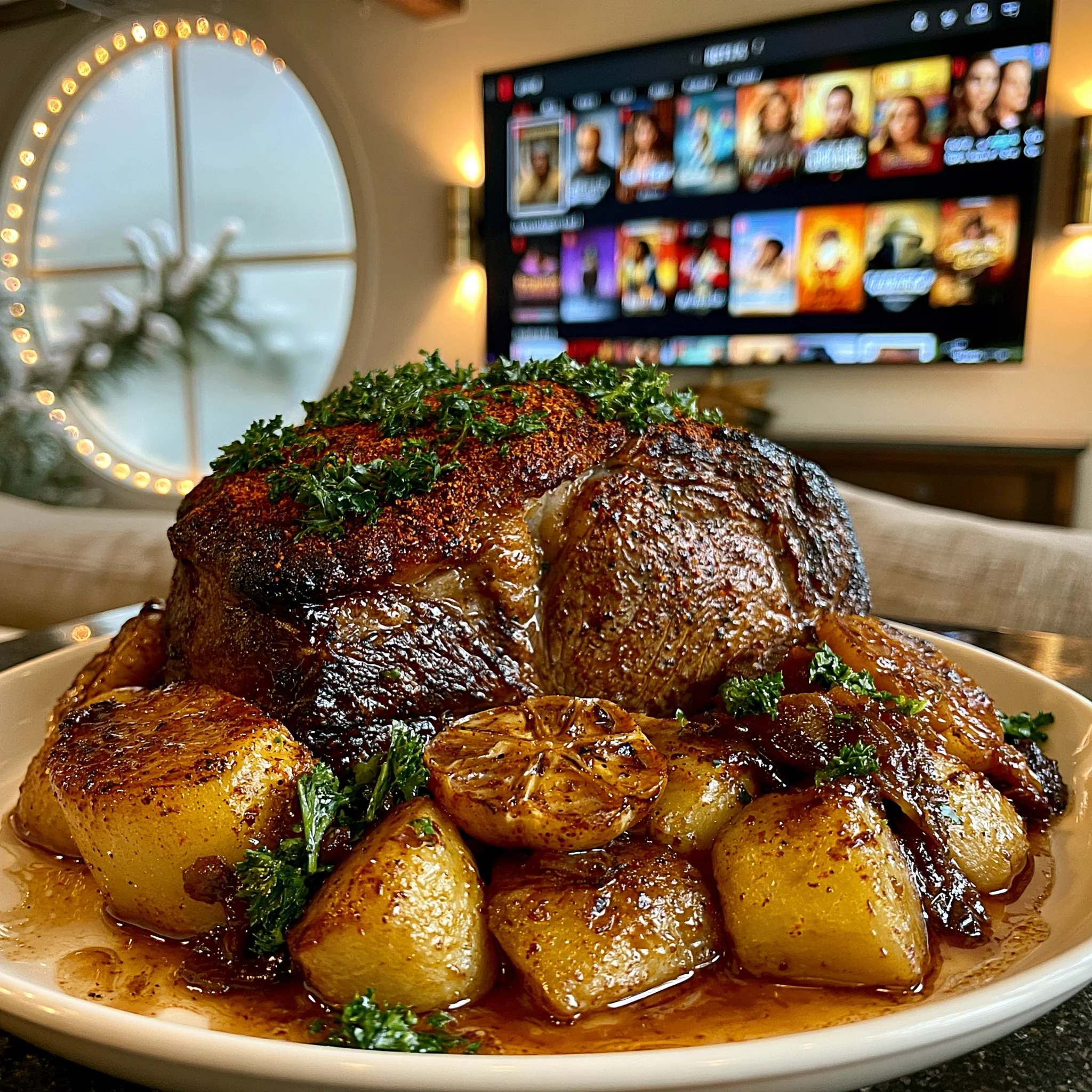 Smoked Paprika and Fresh Parsley-Crusted Prime Rib with Browned Garlic Confit Butter