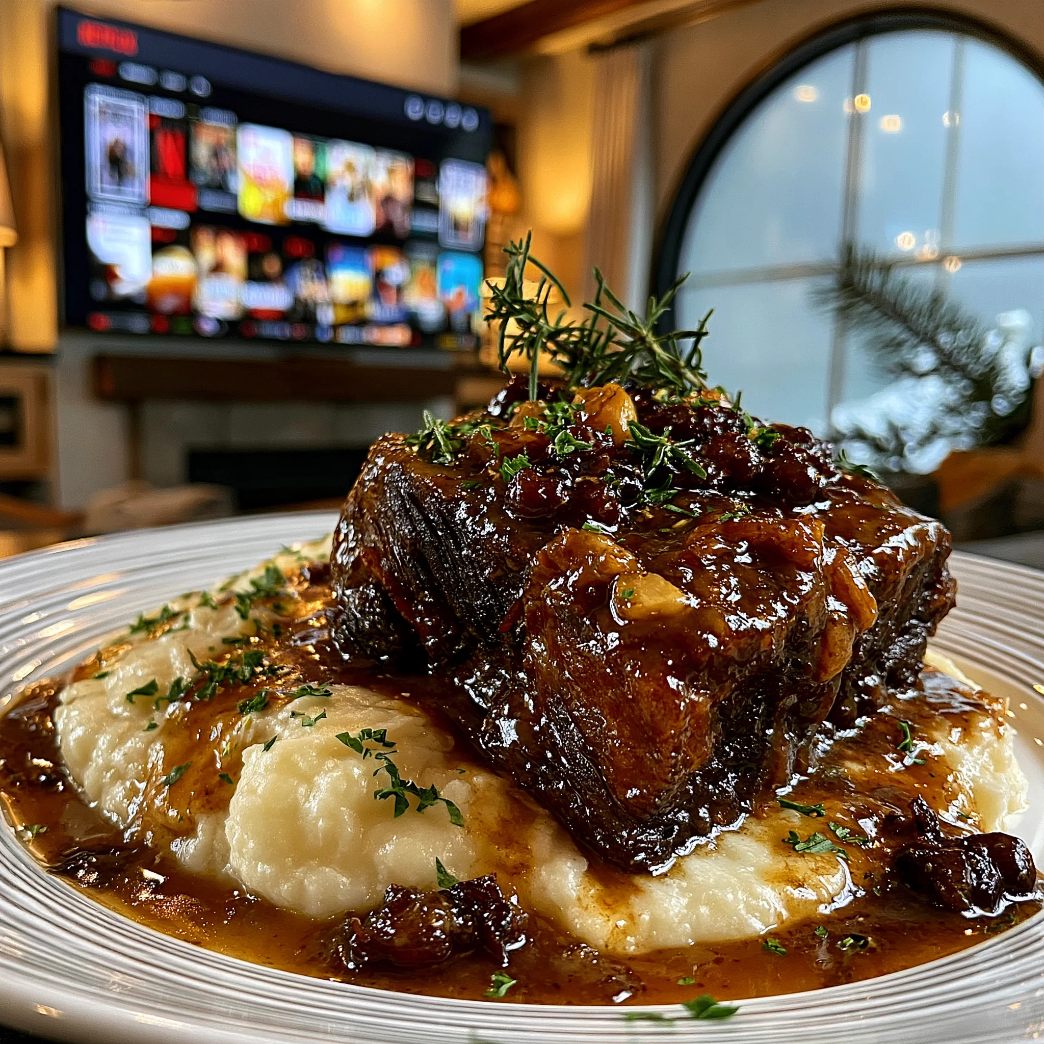 Tart Gooseberry and Roasted Garlic-Glazed Braised Beef Brisket with Rich Bone Broth Gravy