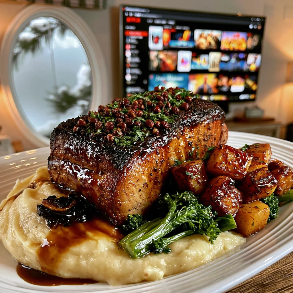 Toasted Cumin and Cracked Pink Peppercorn-Crusted Veal Loin Roast with Black Garlic Confit Butter