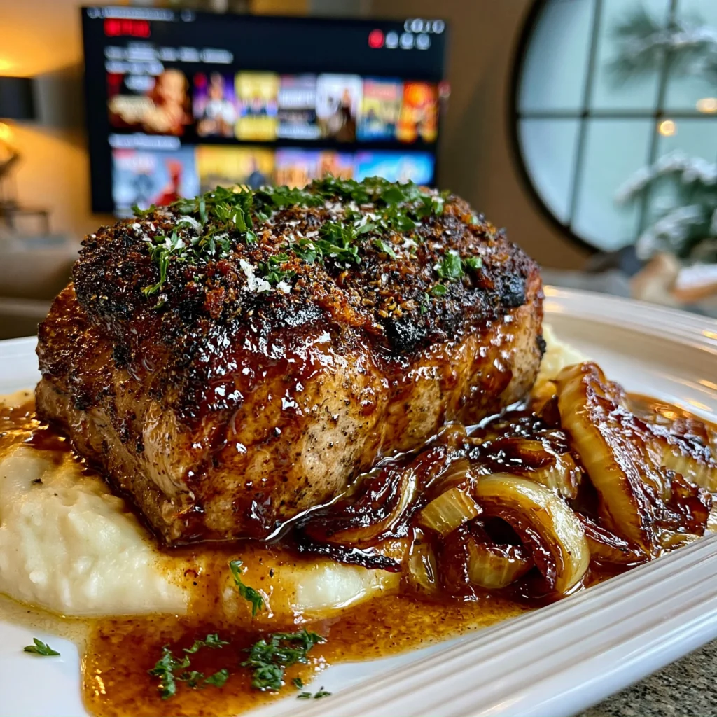 Toasted Fennel Seed and Cracked Cardamom-Crusted Veal Loin Roast with Caramelized Leek Butter