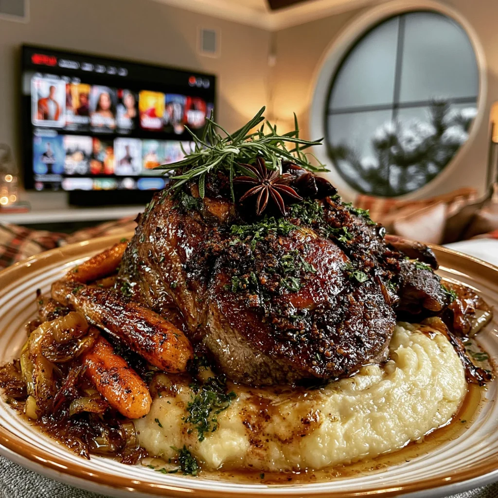 Toasted Star Anise and Cracked Cardamom-Crusted Lamb Shoulder with Caramelized Leek Butter