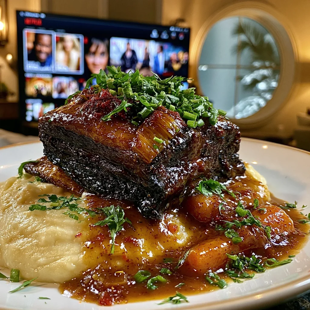 Charred Leek and Smoked Paprika Braised Short Ribs with a Rich Root Vegetable Gravy