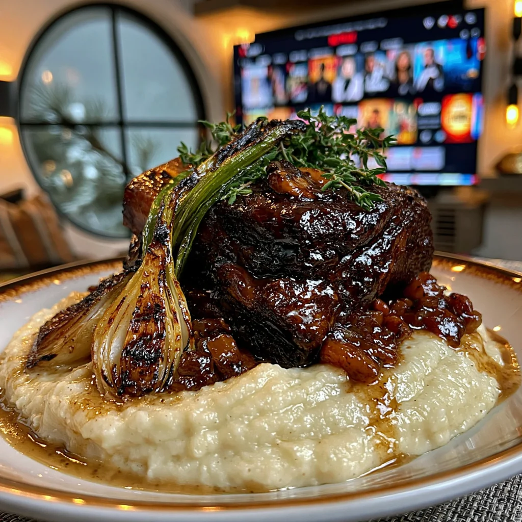 Charred Spring Onion and Wild Thyme-Glazed Braised Lamb Shoulder with Velvety Parsnip Gravy