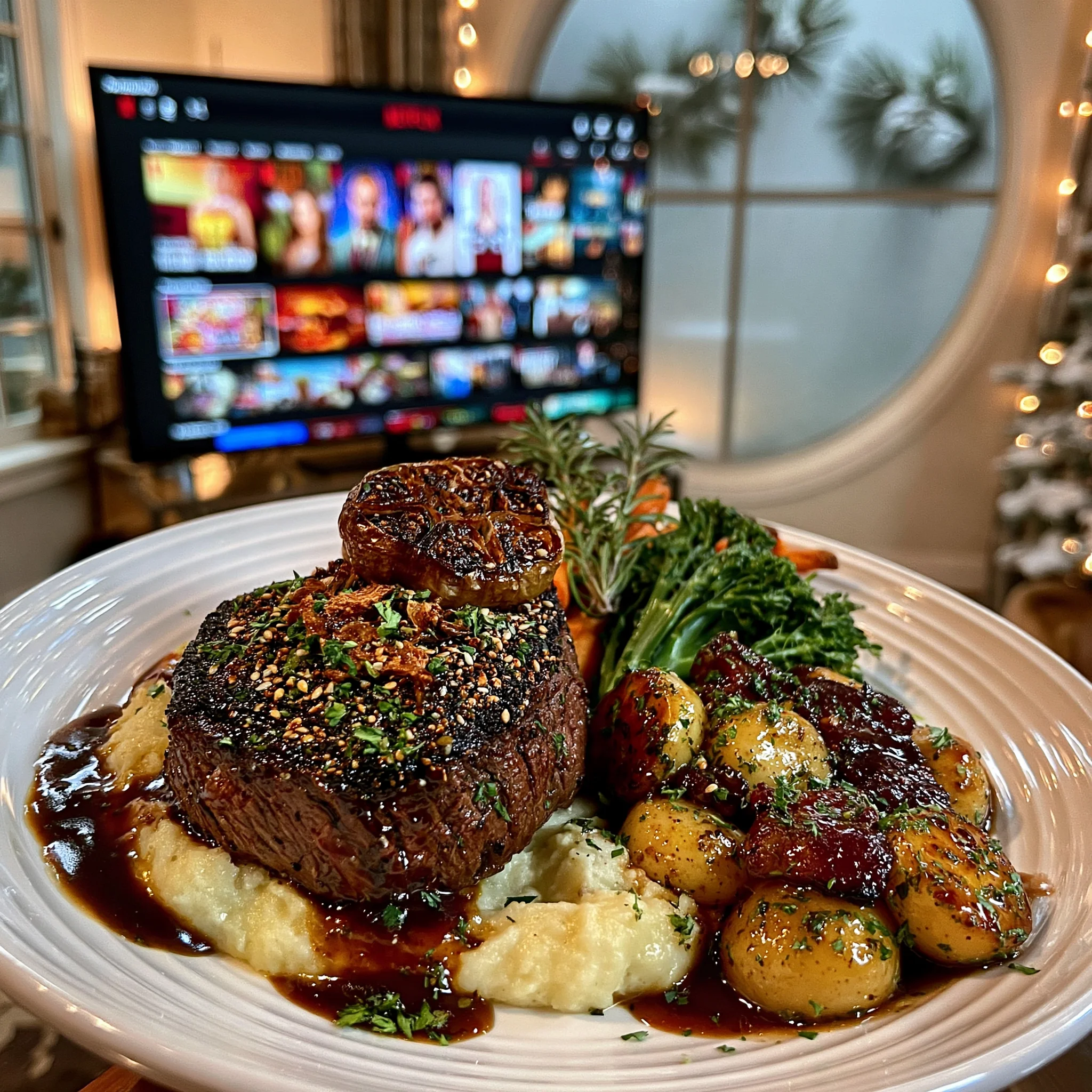 Cracked Szechuan Peppercorn and Toasted Sesame-Crusted Tenderloin with Black Garlic Butter