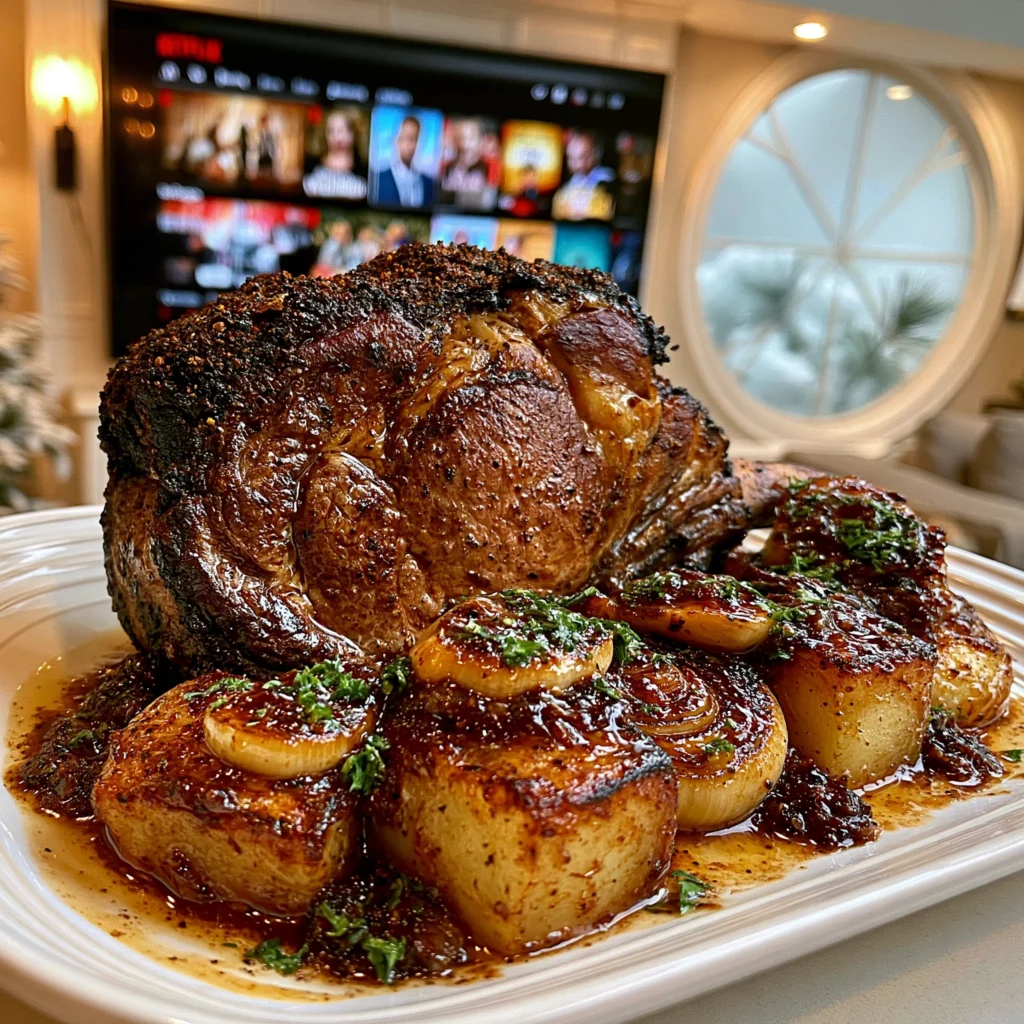 Smoked Chipotle and Toasted Cumin-Crusted Prime Rib Roast with Caramelized Garlic Compound Butter