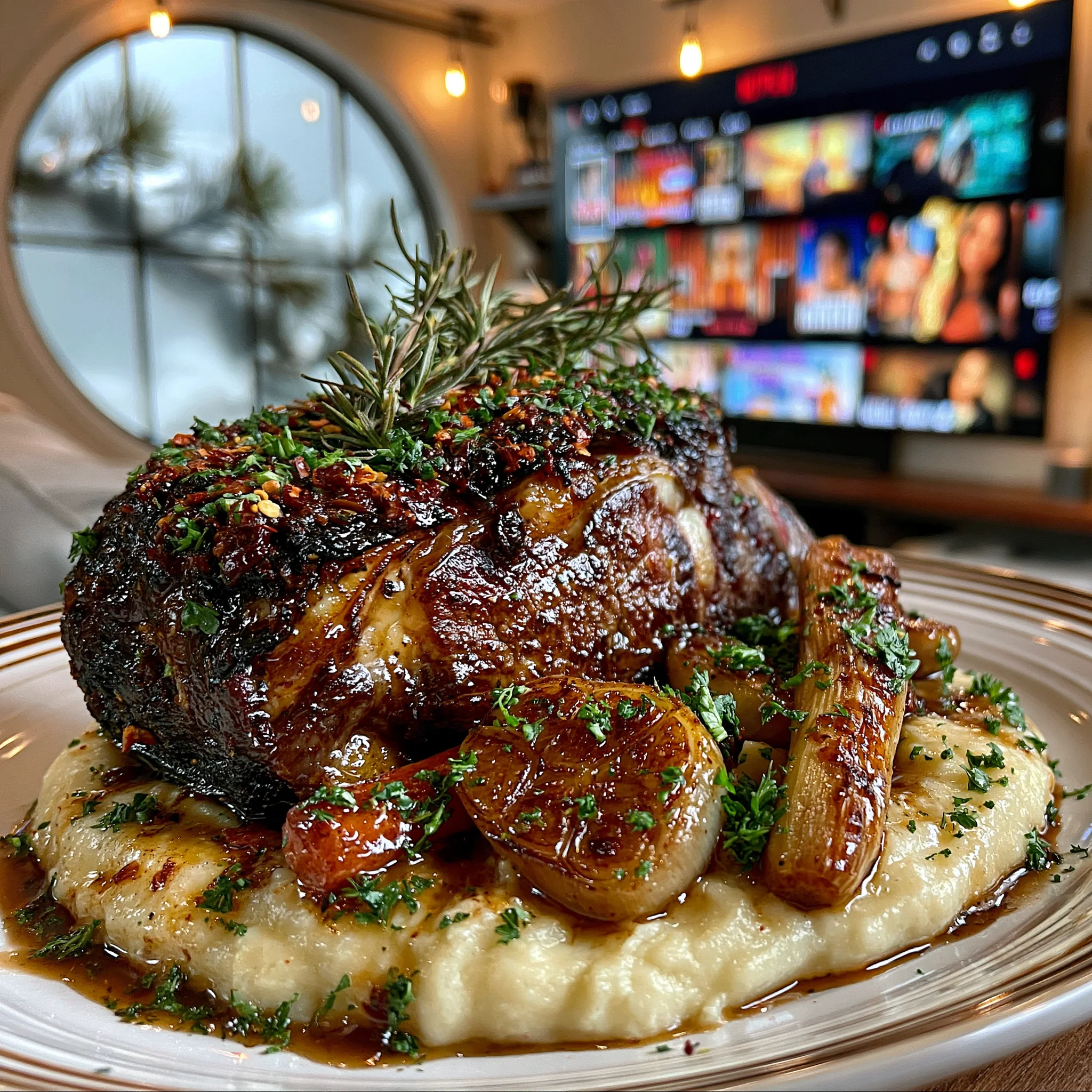 Smoked Pasilla Chili and Toasted Fennel-Crusted Prime Rib Roast with Caramelized Shallot Compound Butter