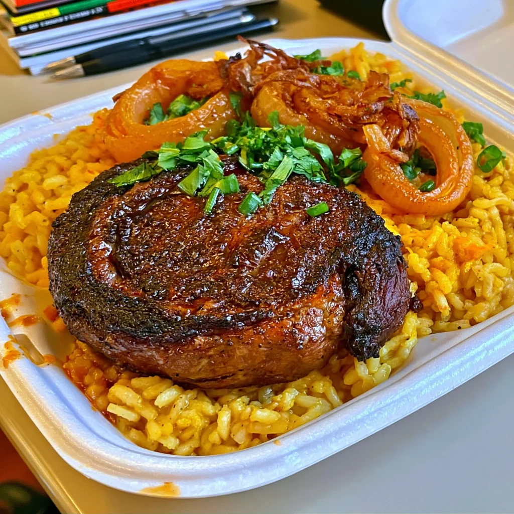 Sour Cherry and Medjool Date Reduction-Glazed Pan-Seared Beef Filet Mignon with Creamy Saffron and Lemon Risotto and Crispy Fried Shallots